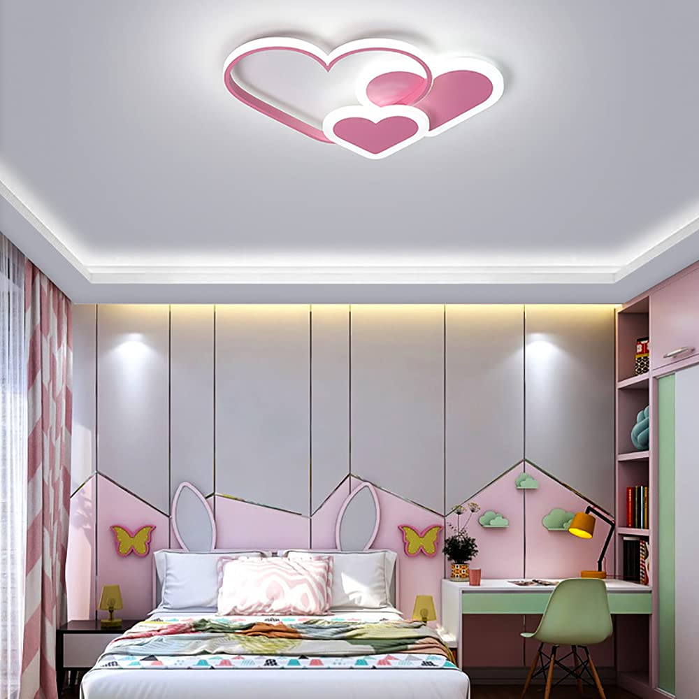 YIYIBYUS 37W Dimmable LED Ceiling Light - Heart Shaped Kids Room Lighting with Remote Control, Pink Acrylic Nursery Light for Bedroom, Kitchen, Bathroom & Dining Room - Perfect for Children's Bedrooms, Playrooms and Cozy Home Decor
