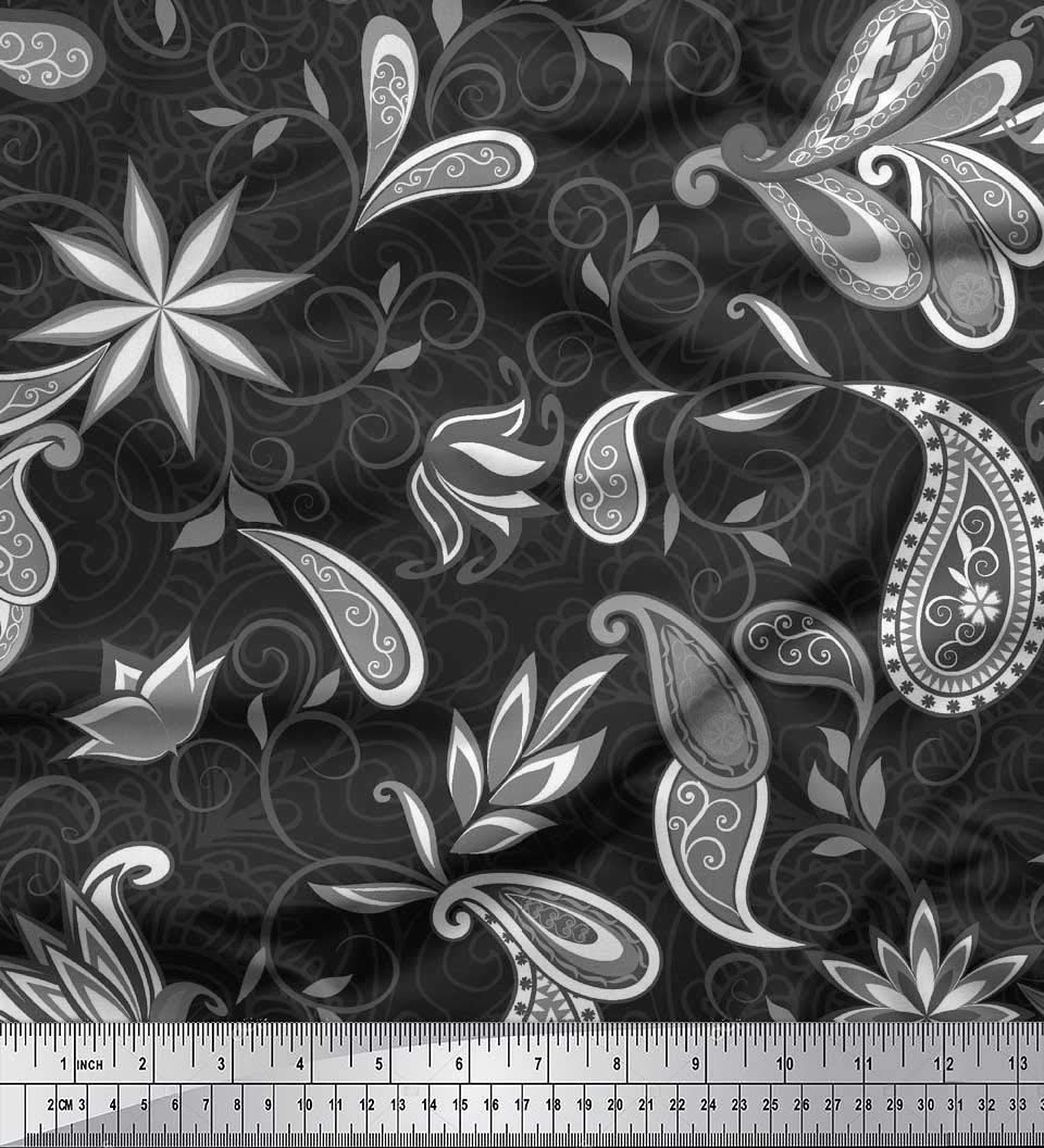 Soimoi Moss Georgette Brown Fabric by The Yard - 42 Inch Wide Floral Paisley Ethnic Printed Fabric for Dresses, Scarves, Curtains & Home Decor