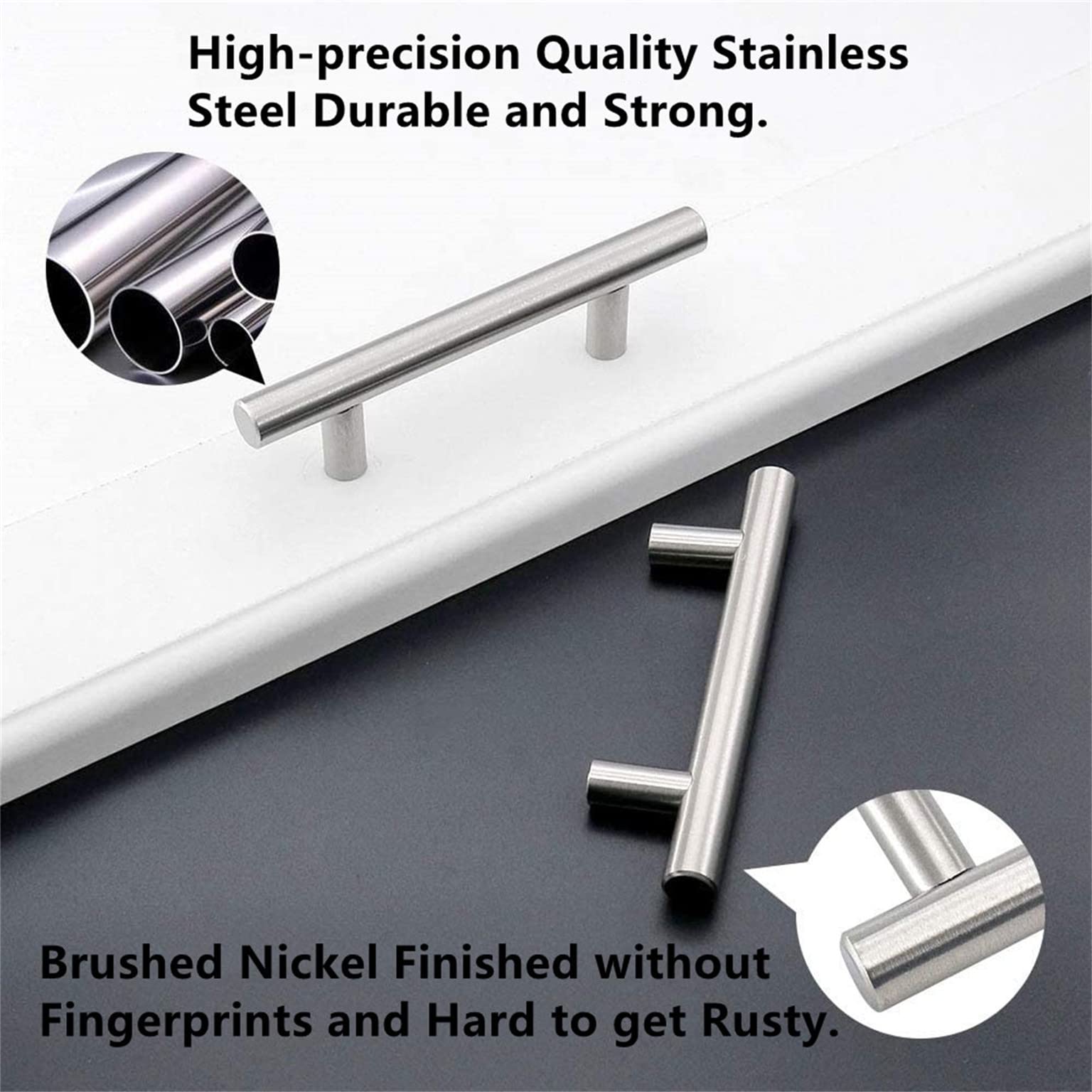 30 Pack 6 Inch Brushed Nickel Stainless Steel Cabinet Handles - T Bar Pulls, Euro Style Modern Round Drawer Handles for Kitchen & Bathroom (3.77 Inch Hole Center) - Perfect for Cabinets, Dressers, Vanities & Furniture Upgrades