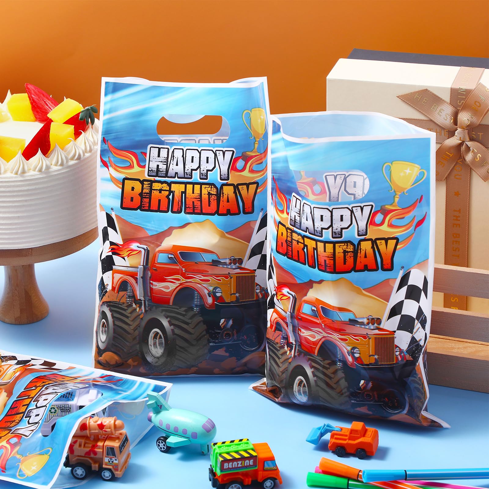 50-Piece Monster Truck Party Favor Bags - Durable Plastic Goodie Bags for Boys Birthday Party Supplies, Candy Treats & Truck-Themed Decorations | Perfect for Monster Truck Birthday Parties, School Events & Kids' Celebrations