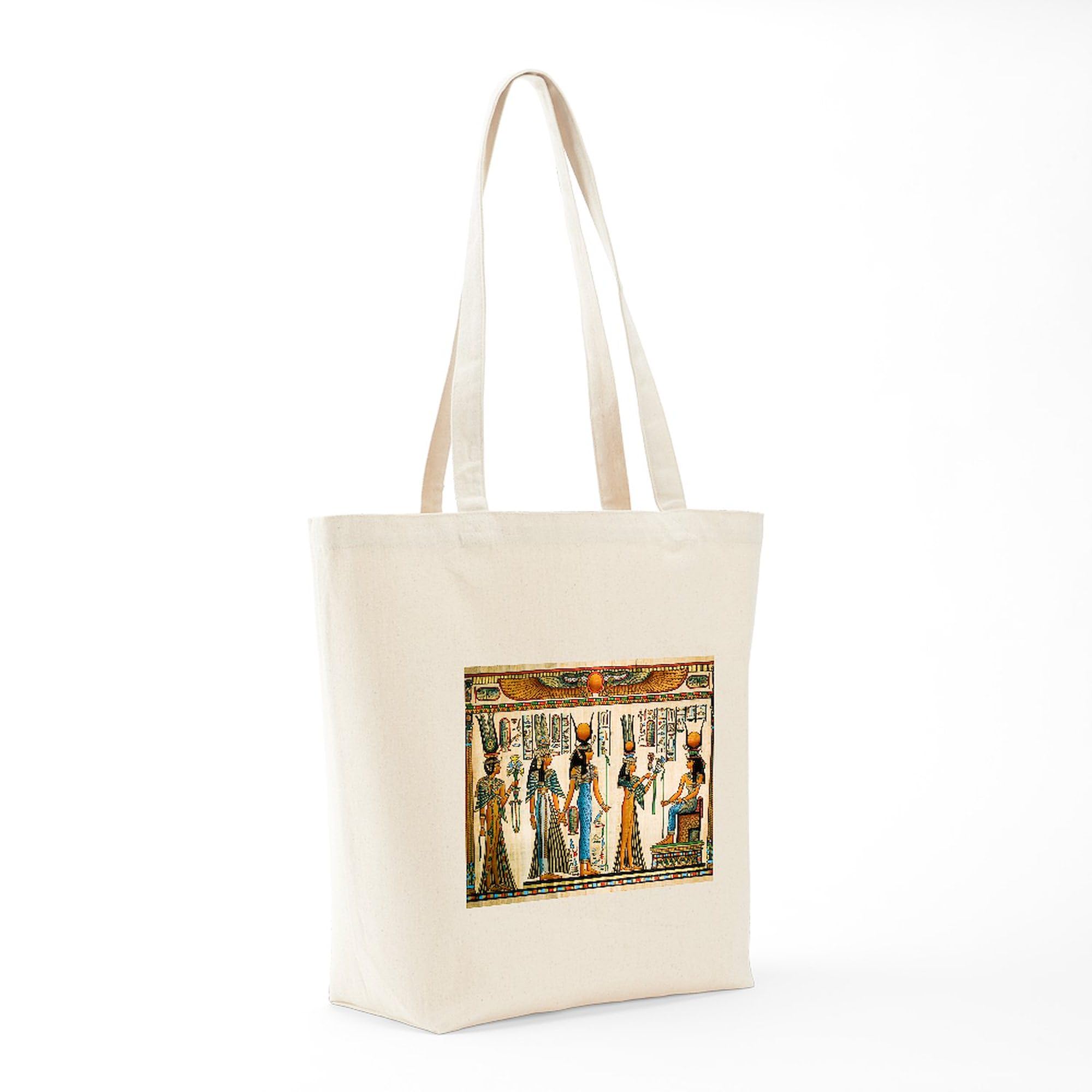 Ancient Egyptian Wall Tapestry Tote Bag - Natural Canvas Reusable Shopping Bag for Groceries, Beach & Travel | Eco-Friendly Cotton Carryall for Women & Men
