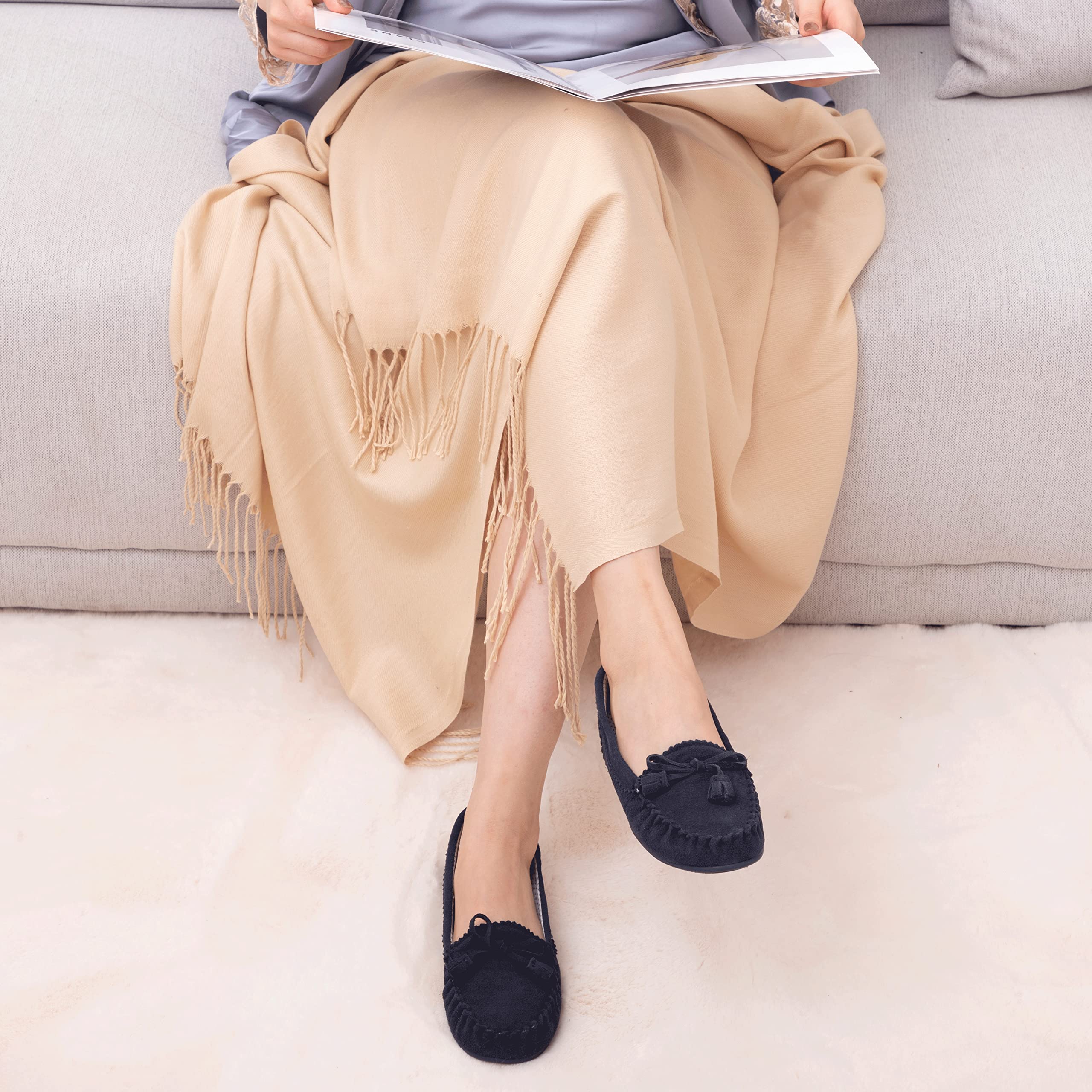 Women's Comfortable Flat Moccasin Slippers - Casual Loafers for Spring & Driving - Cozy House Shoes for Relaxing at Home, Running Errands or Road Trips