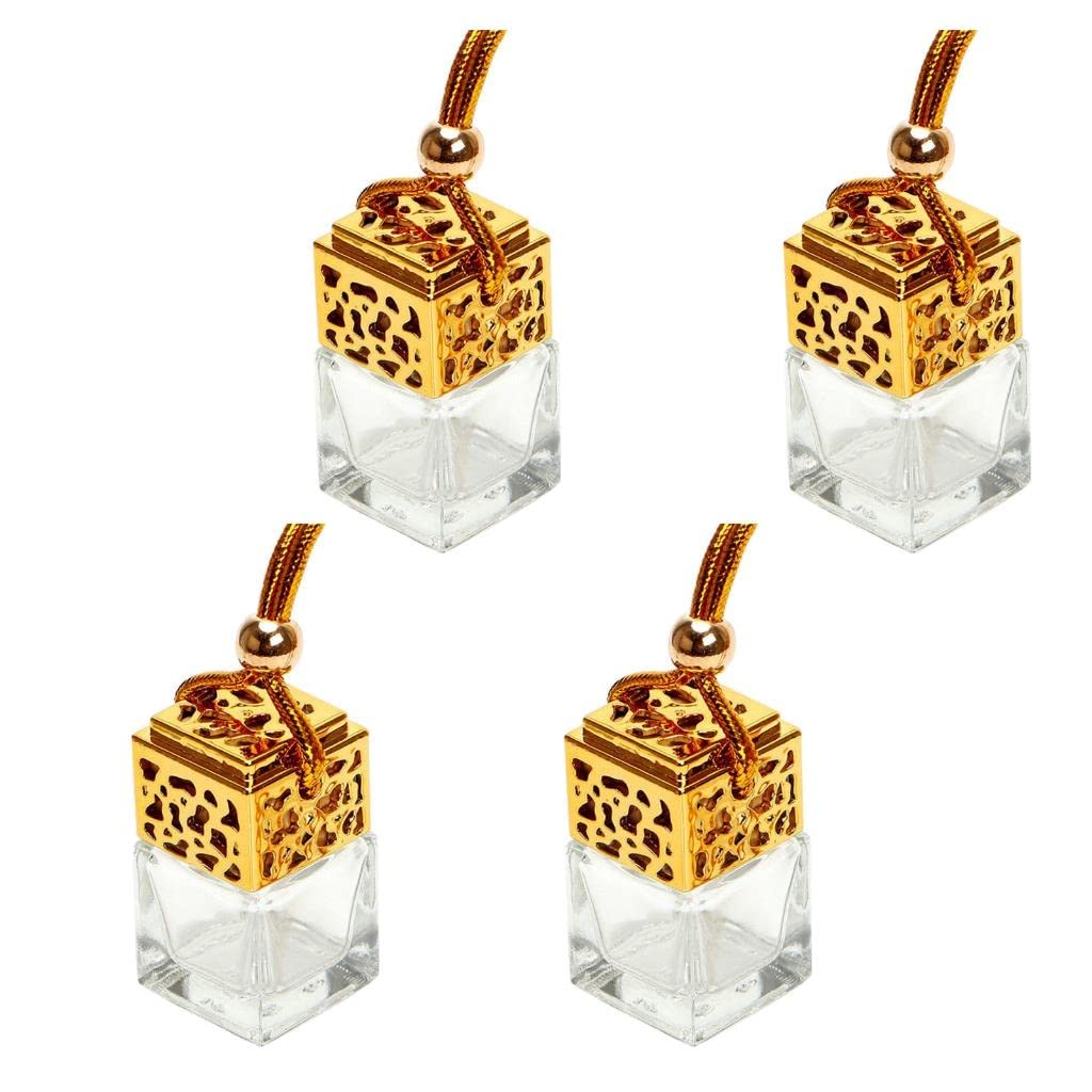 Aibulala 4Pack Empty Car Perfume Bottle Hanging Diffuser - Gold Scented Fragrance Bottle for Car Mirror Decor, Home & Office Air Freshener