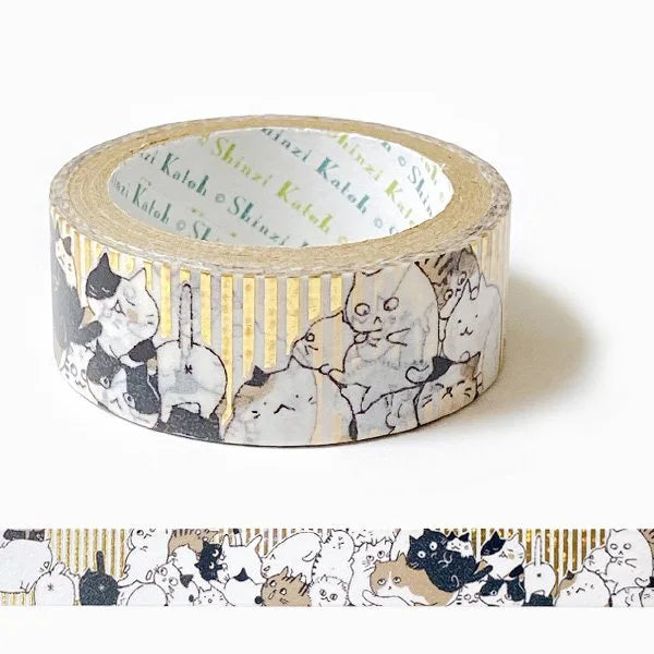 Cat Pile Nekonekone Washi Tape - Decorative Japanese Paper Tape for Scrapbooking, Journaling, DIY Crafts & Gift Wrapping