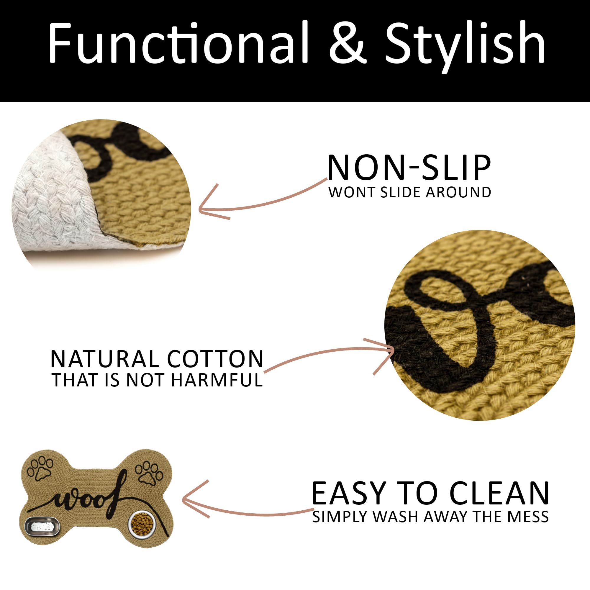 Premium Dog Feeding Mat - Natural Cotton Non-Slip Bowl Rug with Bone Shape (15