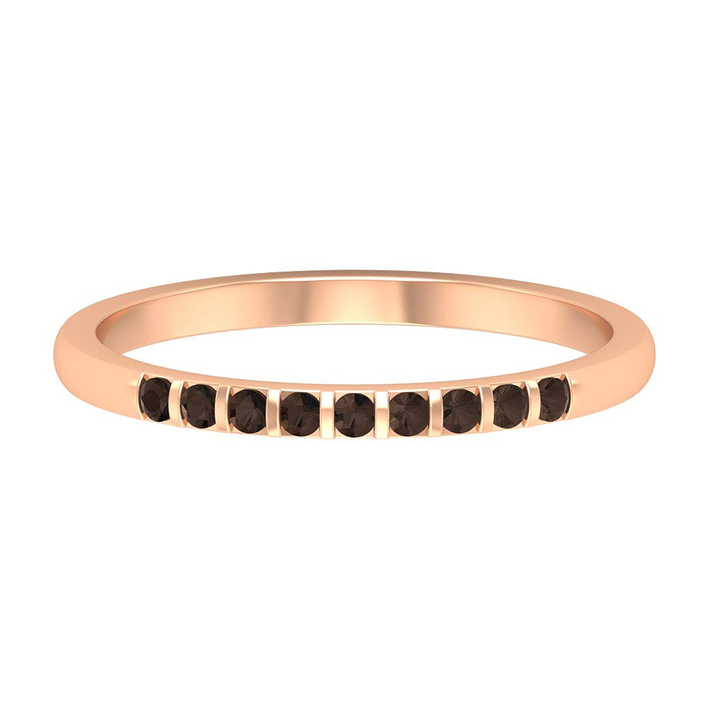 14K Solid Gold Smoky Quartz Half Eternity Ring for Women - June Birthstone Jewelry | Elegant Stackable Band for Everyday Wear & Special Occasions