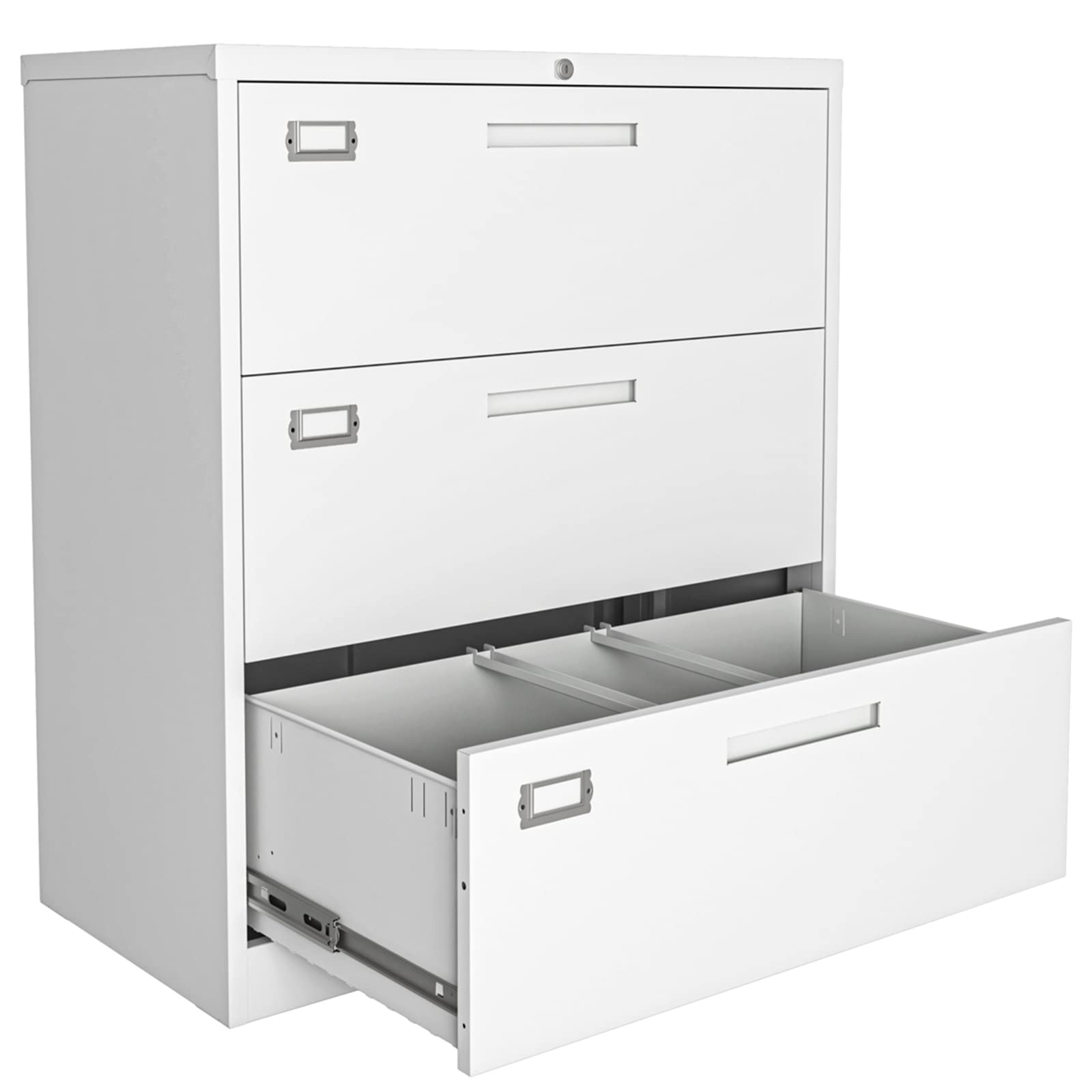 HOMMOO 3-Drawer Steel Locking Lateral File Cabinet - Large Metal Storage Organizer for Letter, Legal, F4 & A4 Hanging Files - White | Perfect for Home Office, Business & School Document Organization