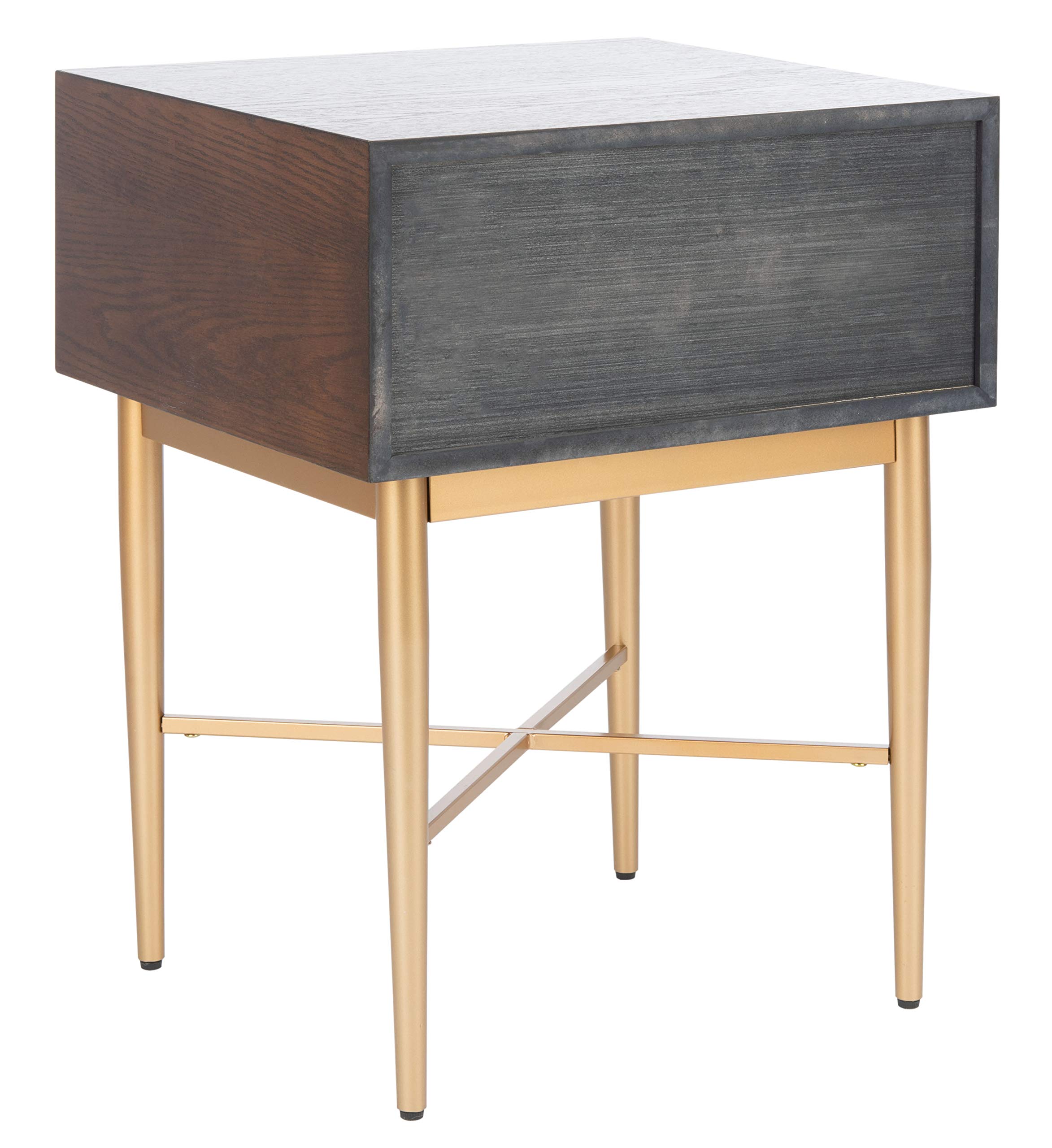 Safavieh Home Pierre Modern Walnut and Gold 1-Drawer Nightstand - Stylish Bedside Table for Bedroom Decor with Storage Space