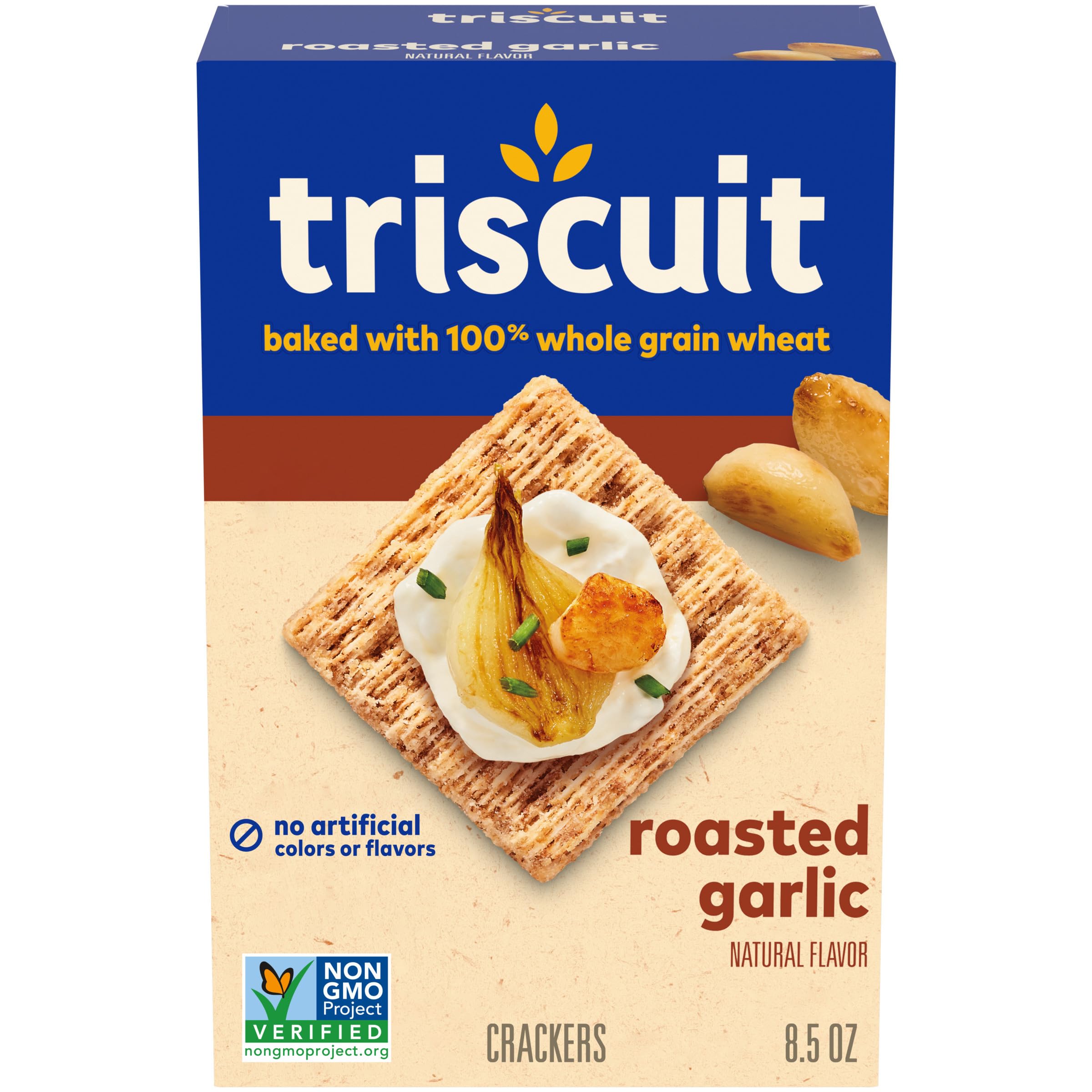 Triscuit Roasted Garlic Whole Grain Wheat Crackers - Healthy Snacks for Lunch, Office & On-the-Go - 8.5 oz Pack - Perfect for Parties, Picnics & Work Breaks