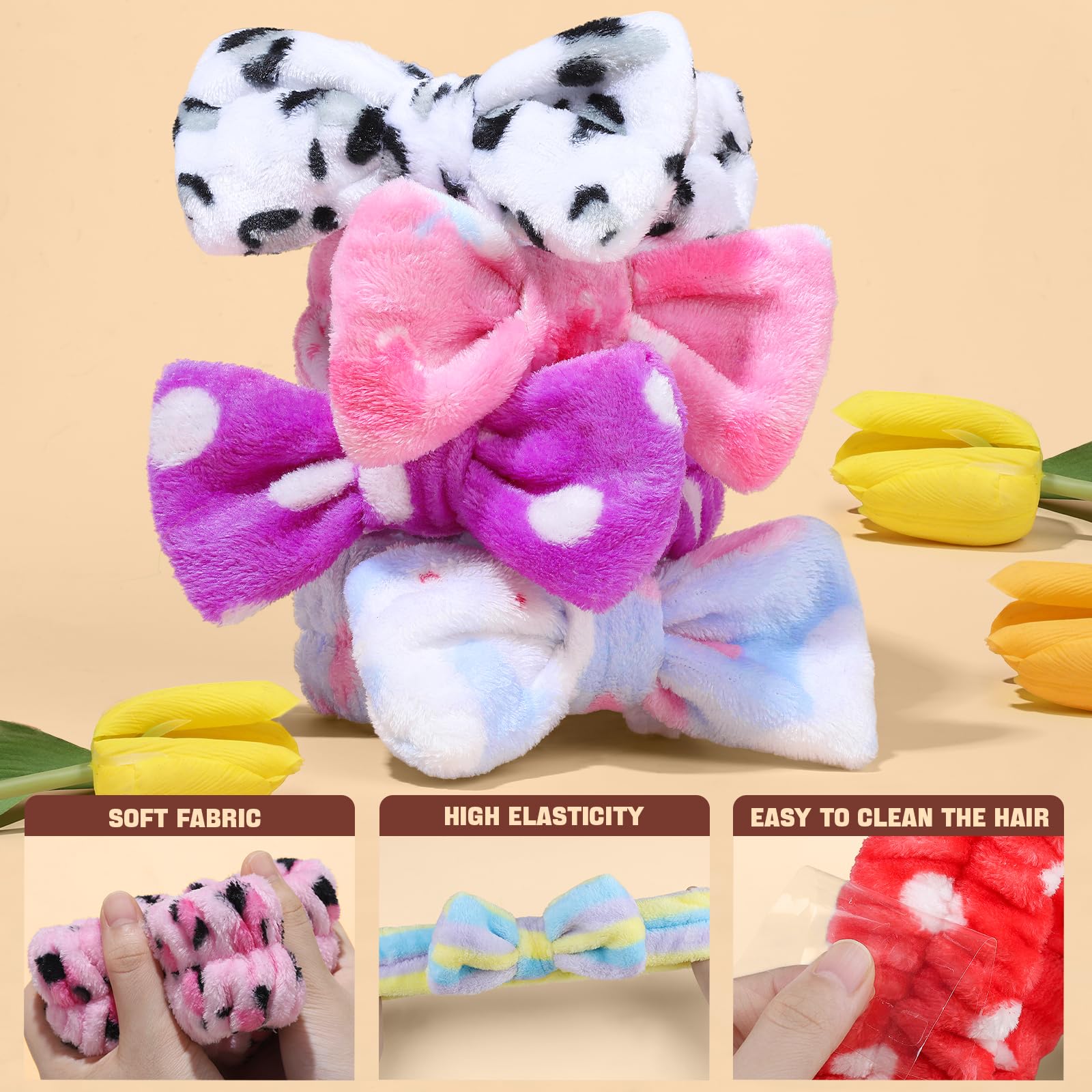 Teenitor Spa Headbands for Women - 9Pcs Cute Bow Headbands for Skincare, Makeup & Washing Face | Soft & Absorbent Hair Accessories for Spa, Salon & Home Use