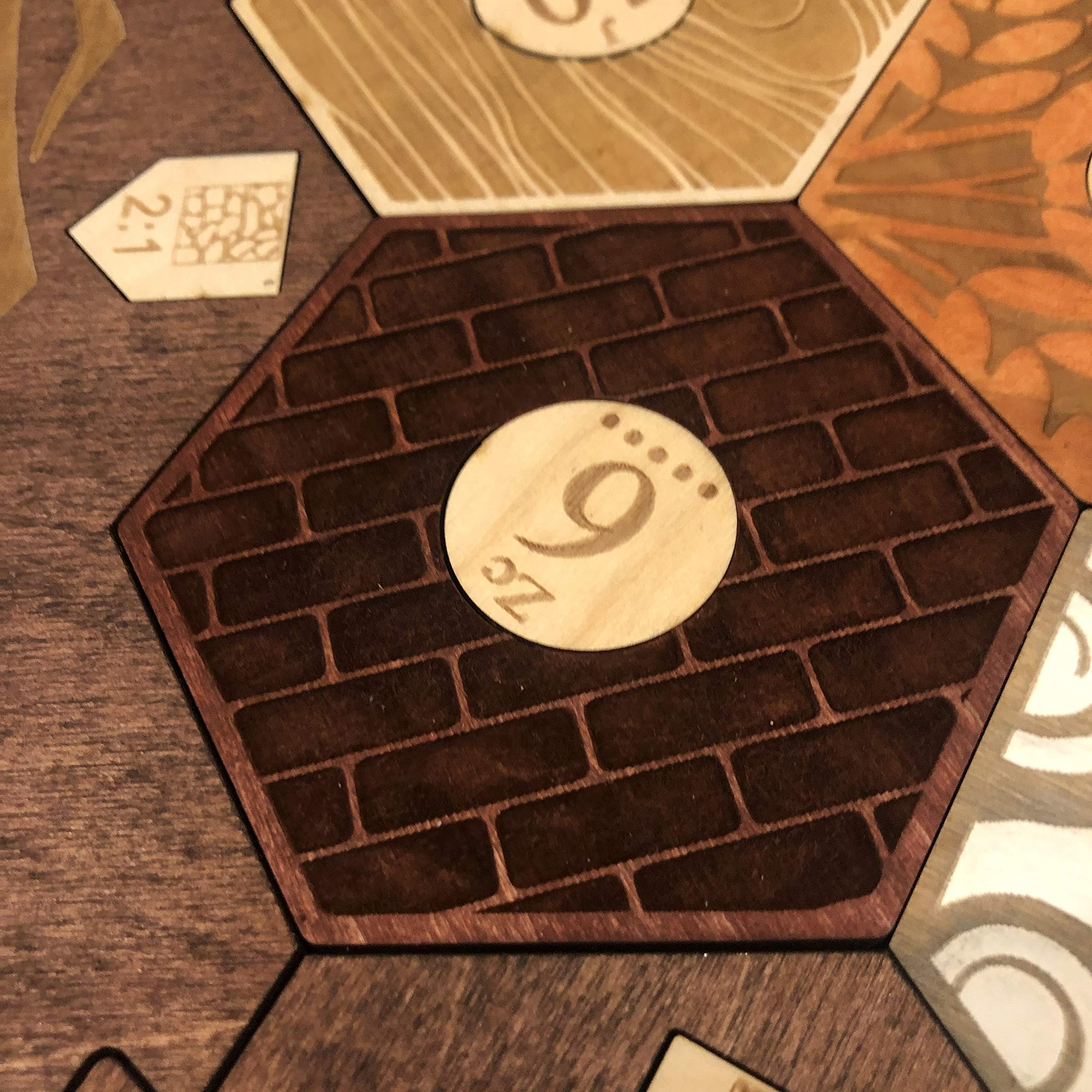 Custom Laser Etched Wooden Game Board with Stained Finish - Compatible with Settlers of Catan 5-6 Player Expansion | Includes Terrain, Border & Number Tokens | Perfect for Family Game Nights & Strategy Board Game Enthusiasts