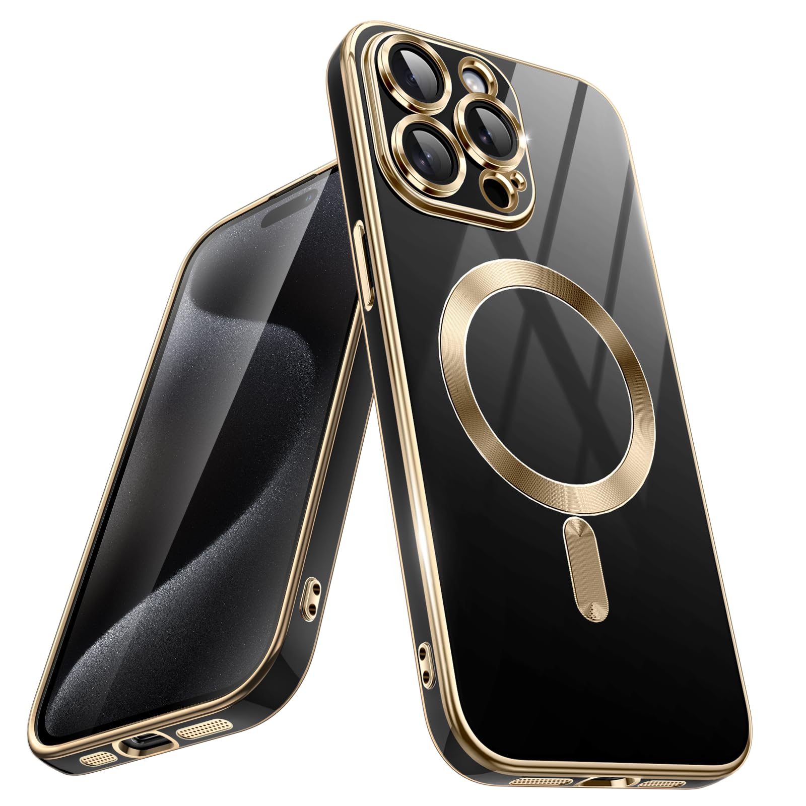 JETech iPhone 15 Pro 6.1-Inch Electroplated Case - MagSafe Compatible, Shockproof TPU Cover with Full Camera Protection in Black Titanium | Perfect for Everyday Use, Work & Travel Protection