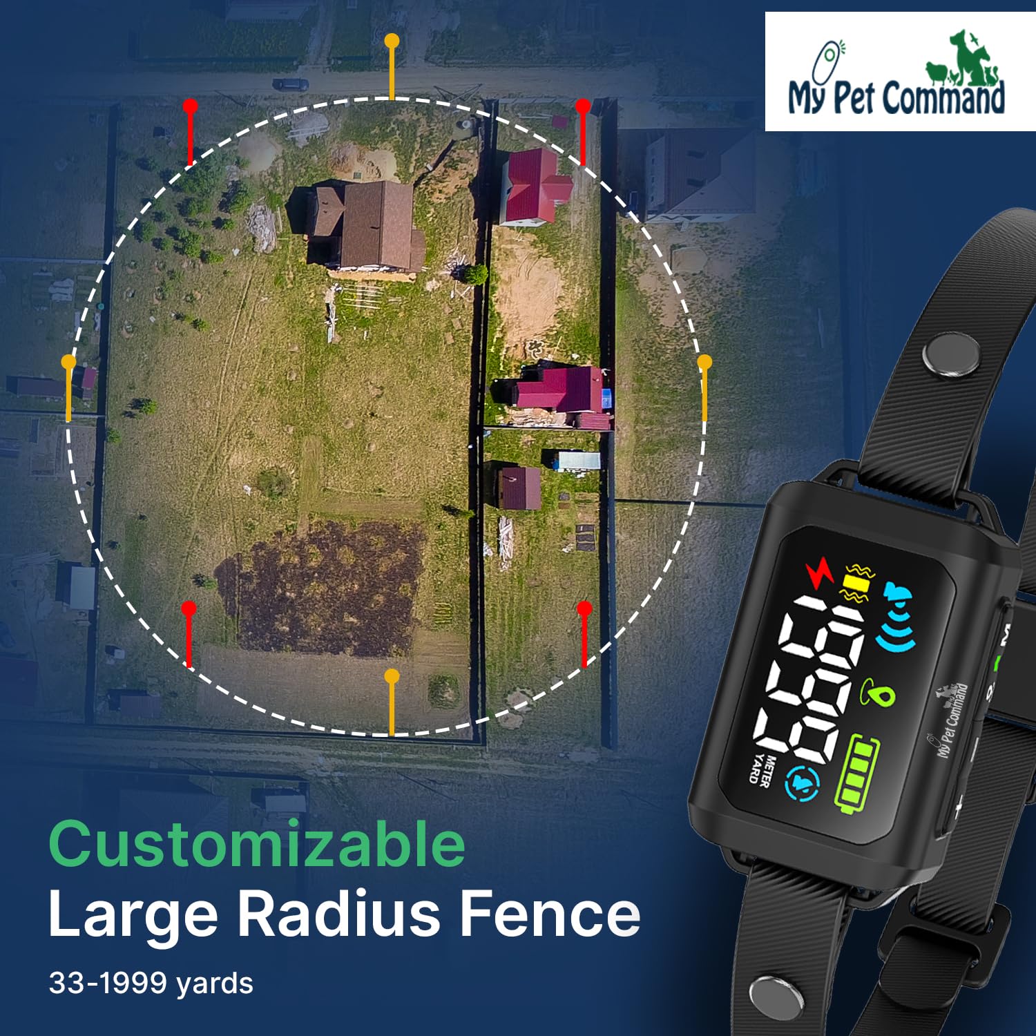 My Pet Command GPS Dog Collar Fence System - New Generation Wireless Dog Fence Containment System with Boundary Training, Waterproof & Rechargeable - Perfect for Outdoor Pet Safety and Training in Backyards, Parks & Large Properties