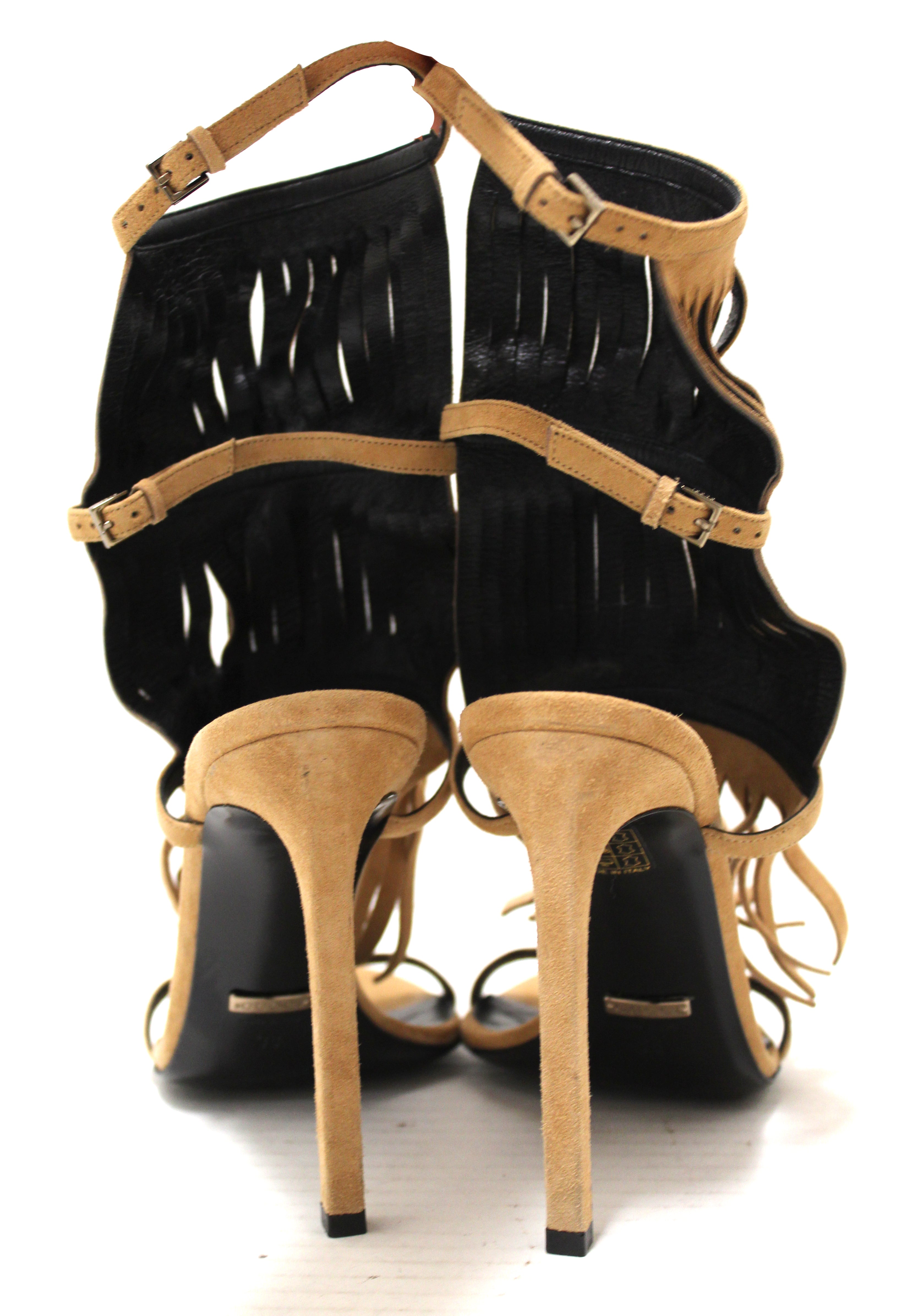 Authentic Gucci Beige Becky Suede Fringe High Heels with Camelia Detail - Women's Size 38 (US 8) - Perfect for Parties, Weddings & Evening Events