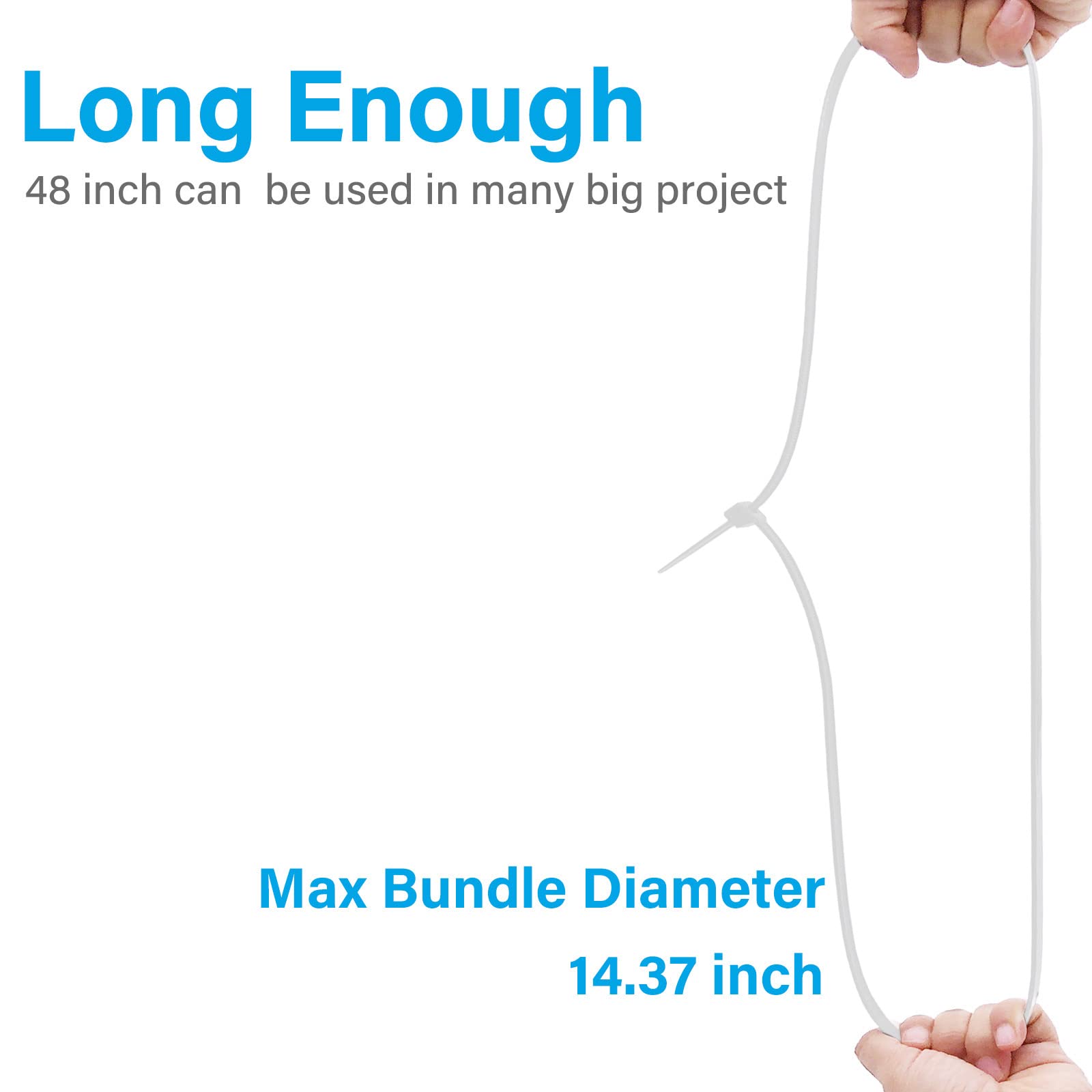Extra Long Heavy Duty Outdoor Zip Ties 48 Inch - Premium White Large Cable Ties with 175 lbs Tensile Strength (12 Pack) - Perfect for Organizing Wires, Securing Outdoor Equipment & DIY Projects