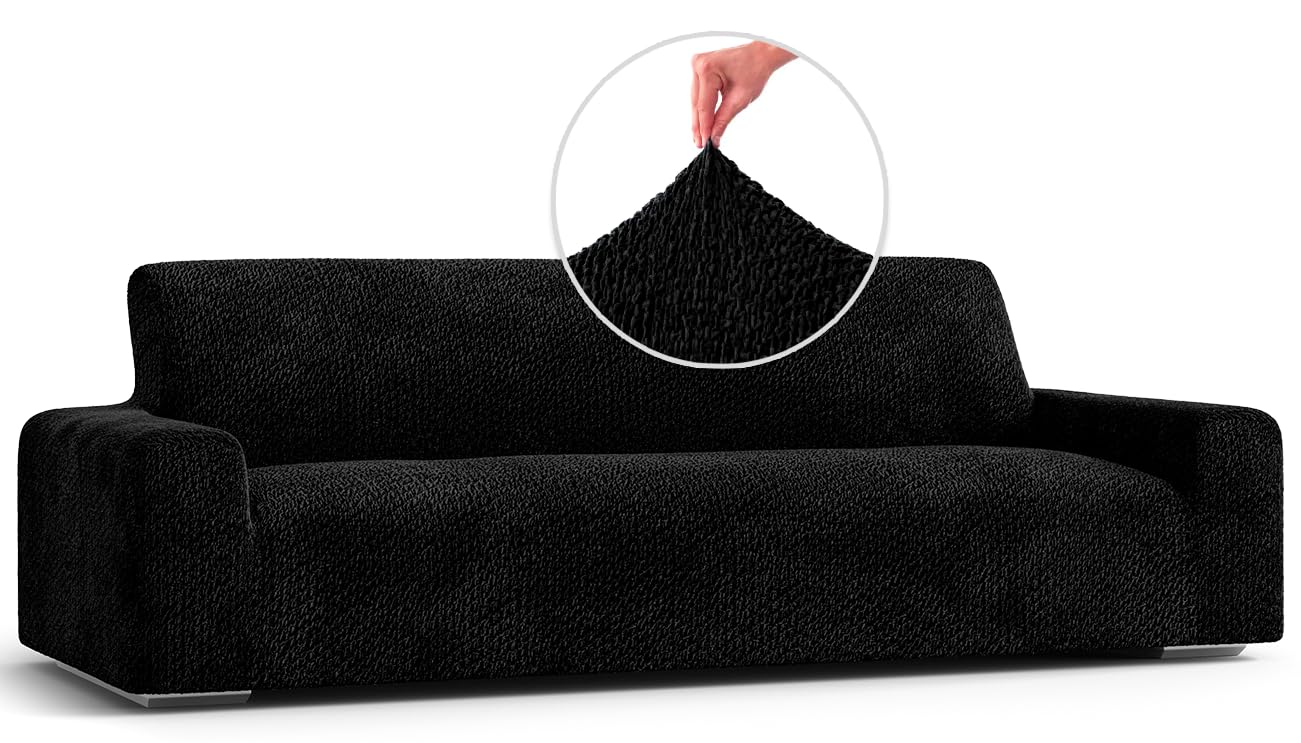 PAULATO BY GA.I.CO. Sofa Slipcover - Stretch Couch Cover with Soft Polyester Fabric - 1-Piece Washable Sofa Protector for Pets - Velvet Collection in Black | Perfect for Living Room, Family Room & Pet-Friendly Homes