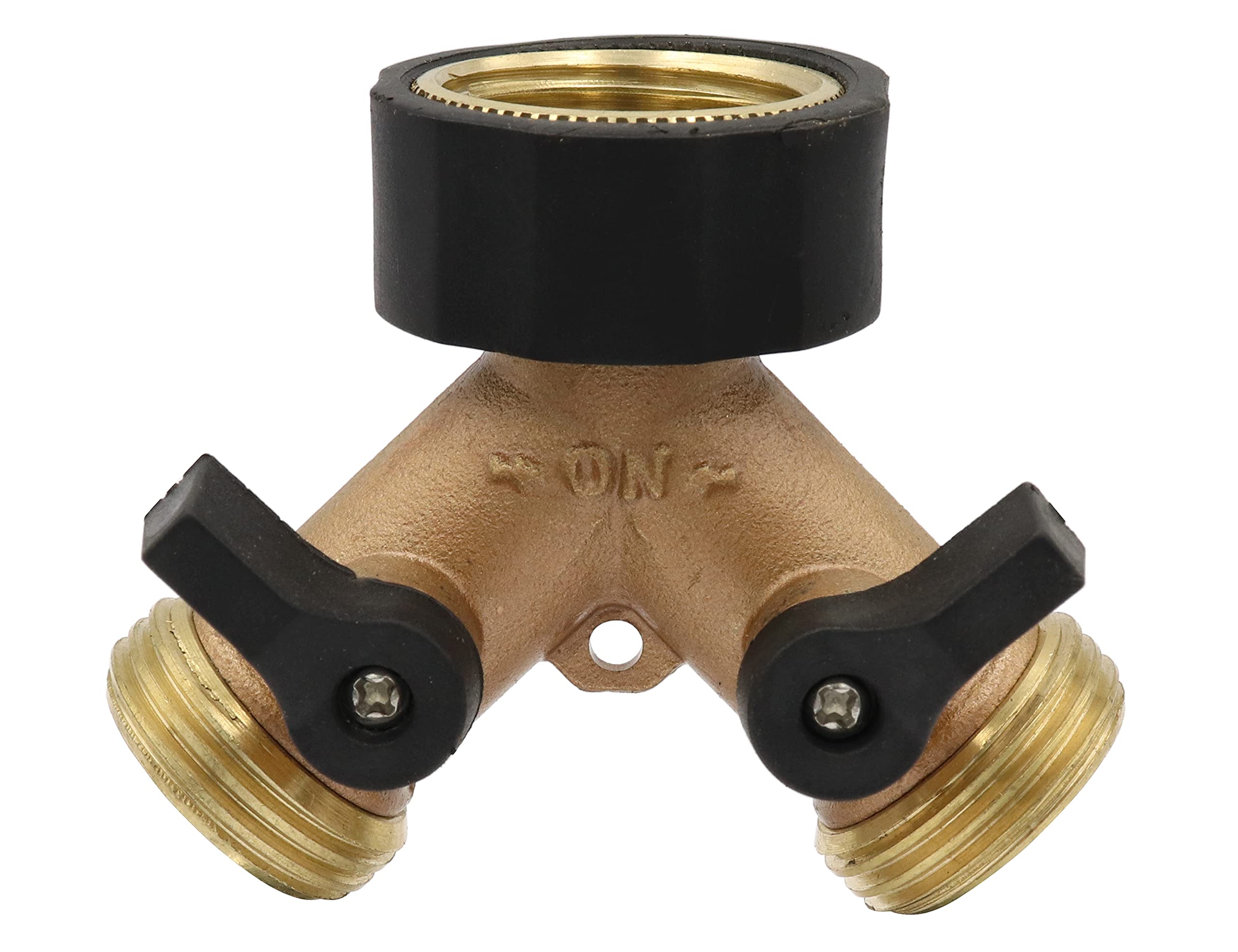 Premium 2-Way Brass Hose Splitter - Heavy Duty Y Connector for Garden, Solid Brass Golden Yellow - Perfect for Watering, Washing Cars & Outdoor Cleaning