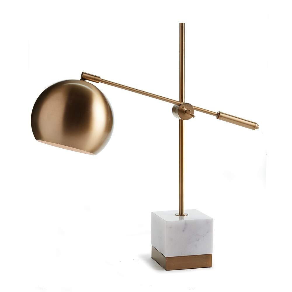 23 Inch White Marble and Brass Desk Lamp - Modern Contemporary Style Adjustable LED Task Light for Home Office, Study Room & Bedside Reading (Energy Efficient)