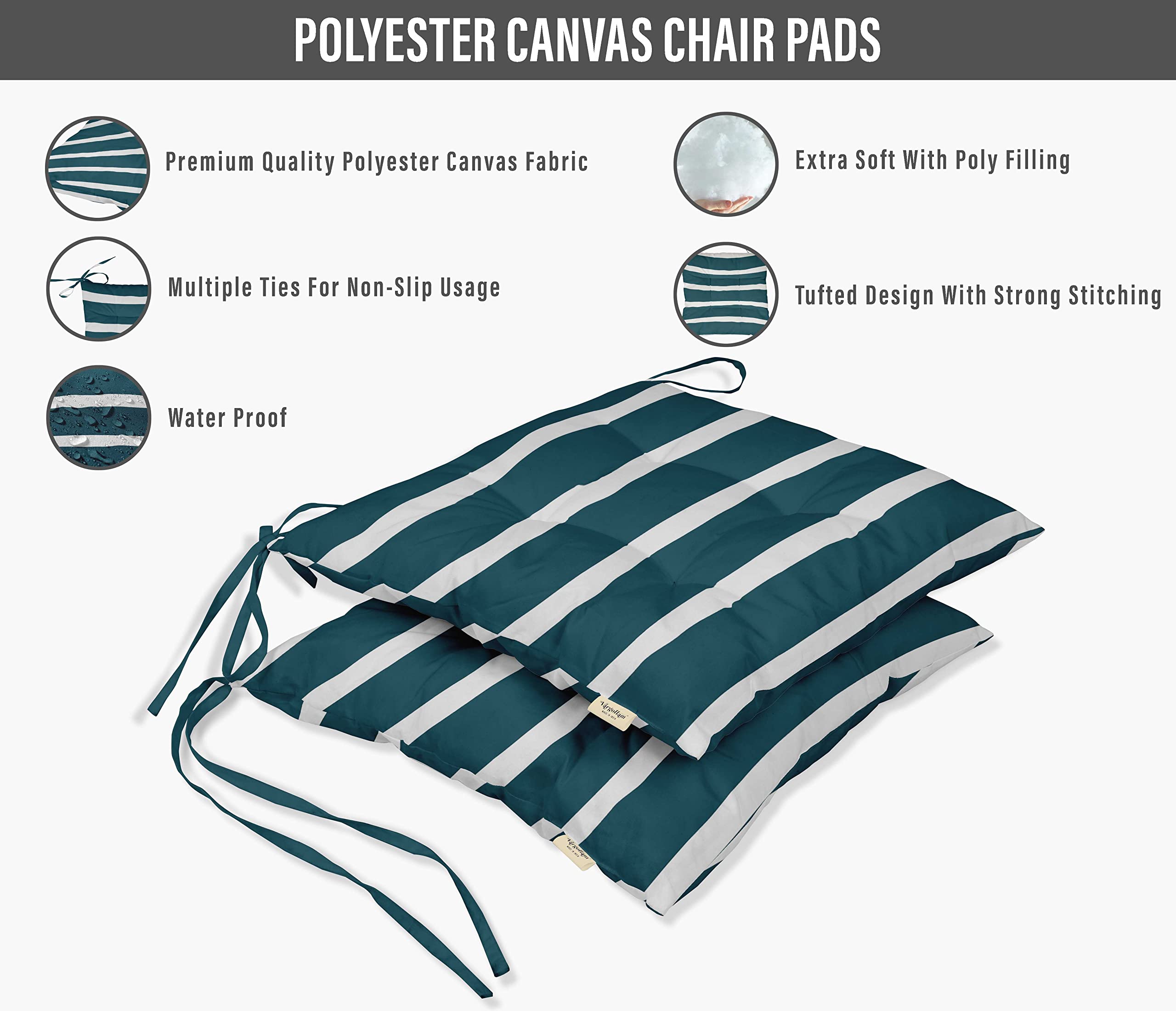 Water-Resistant Indoor/Outdoor Tufted Square Patio Cushion Set of 2 - 19-inch Green Striped Printed Seat Cushions for Garden, Poolside & Deck Furniture | Durable Outdoor Decor