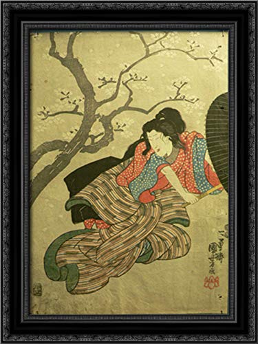 Samurai Woman 18x24 Black Ornate Wood Framed Canvas Art Print by Utagawa Kuniyoshi - Japanese Warrior Wall Decor for Living Room, Bedroom & Office