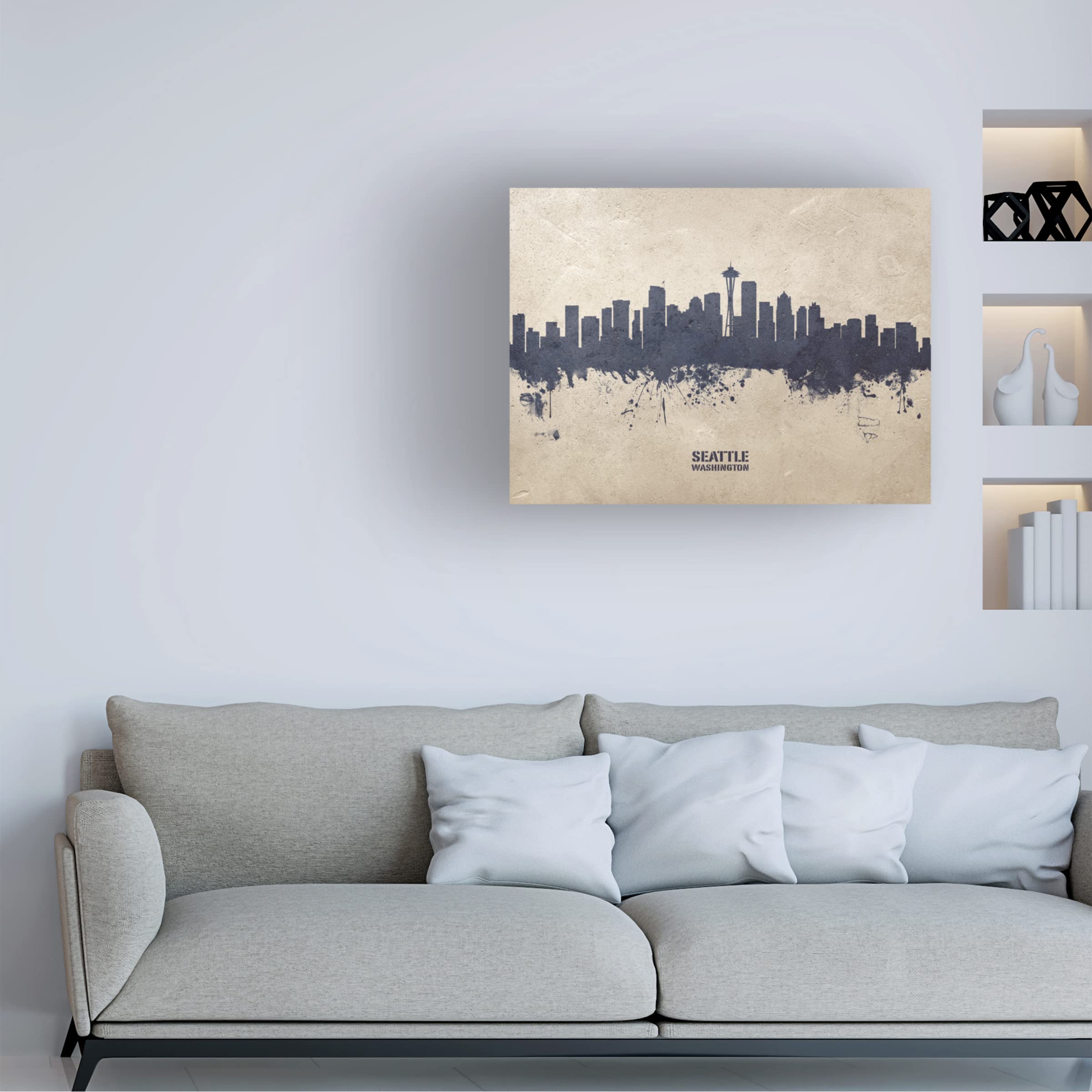 Michael Tompsett Seattle Washington Skyline Concrete Canvas Art Print - Modern Cityscape Wall Decor for Living Room, Office & Bedroom