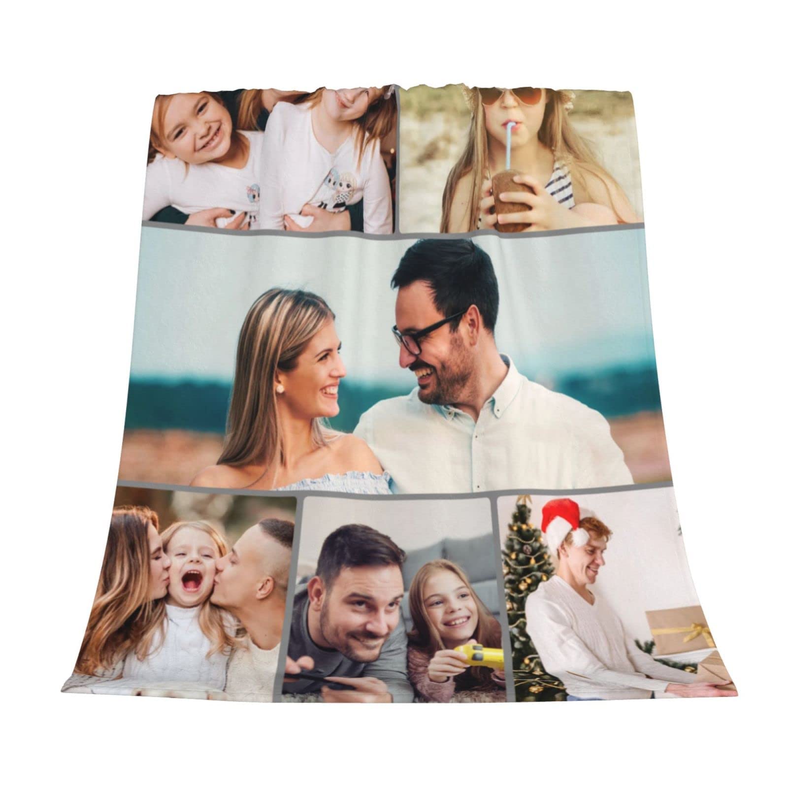 Personalized Photo Blanket - Custom Blanket with Photos & Text for Adults, Kids, Family & Pets | Birthday, Christmas, Halloween Gift | 60
