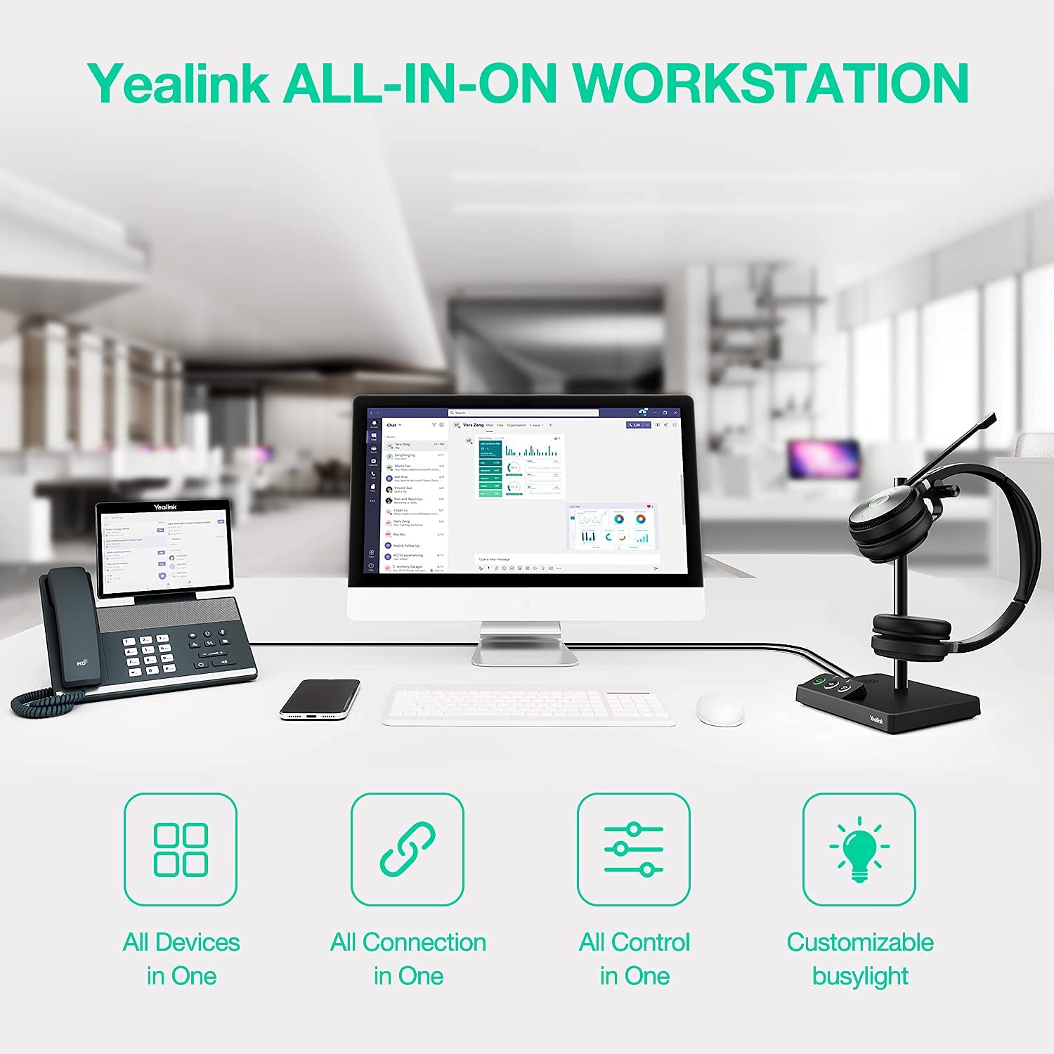 Yealink WH62 Wireless Headset with Noise Cancellation - USB Compatible for Deskphones, Computers & Softphones | 500ft Range, Intelligent Mute | Perfect for Office, Call Centers & Remote Work