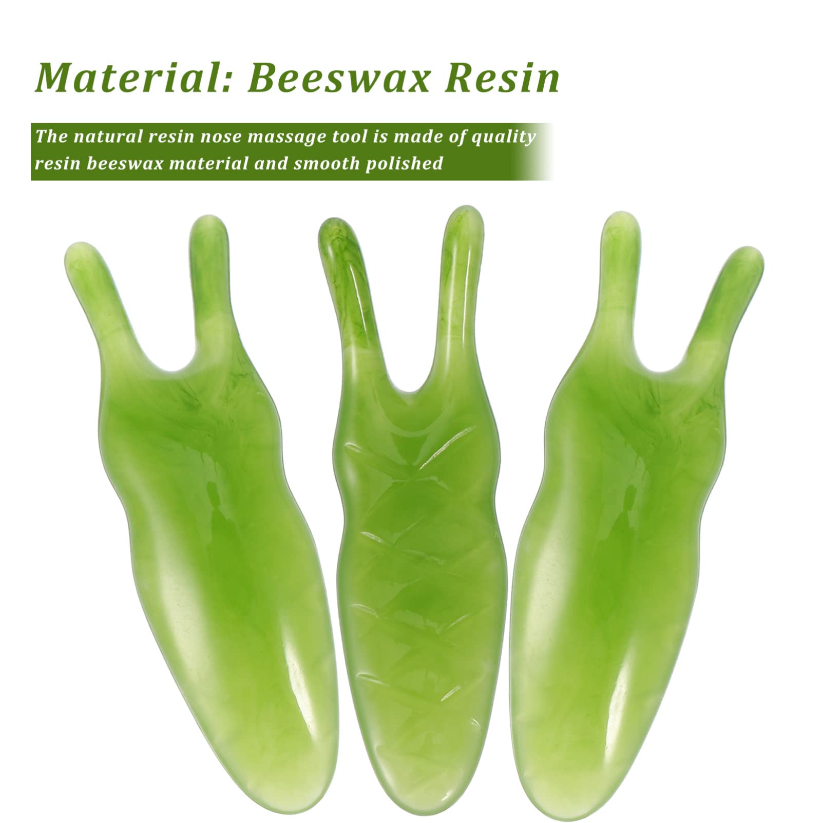 Natural Resin Nose Massager Set - 3pcs Two-Pronged Nose Scrapers & Gua Sha Facial Tools with Jade Stone for Sinus Relief, Acne Treatment & Facial Massage | Perfect for Spa, Home Relaxation & Skincare Routine