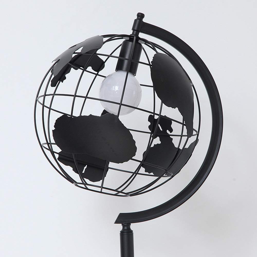 Black World Map Cage Floor Lamp - Industrial E27 Standing Light for Living Room, Home & Office | Perfect for Reading, Decor & Ambient Lighting