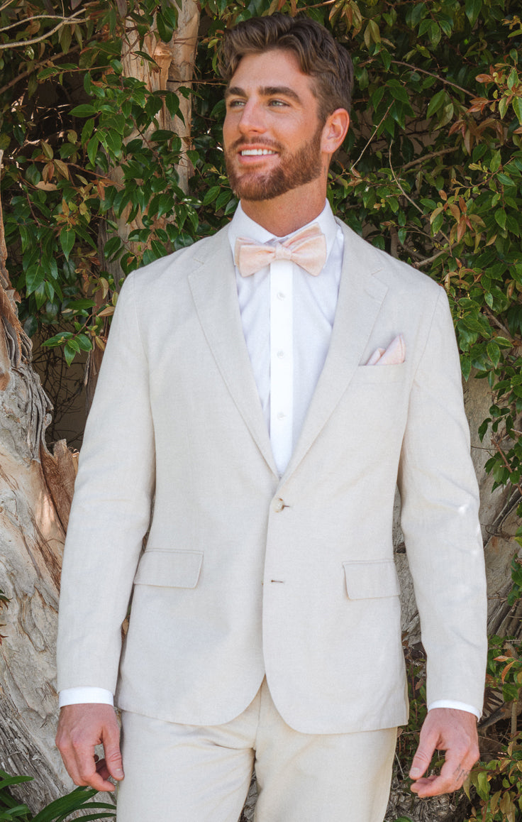 Josh Bow Tie - Dusty Blush Linen Bowtie for Men | Premium Linen Necktie for Weddings, Parties & Formal Events