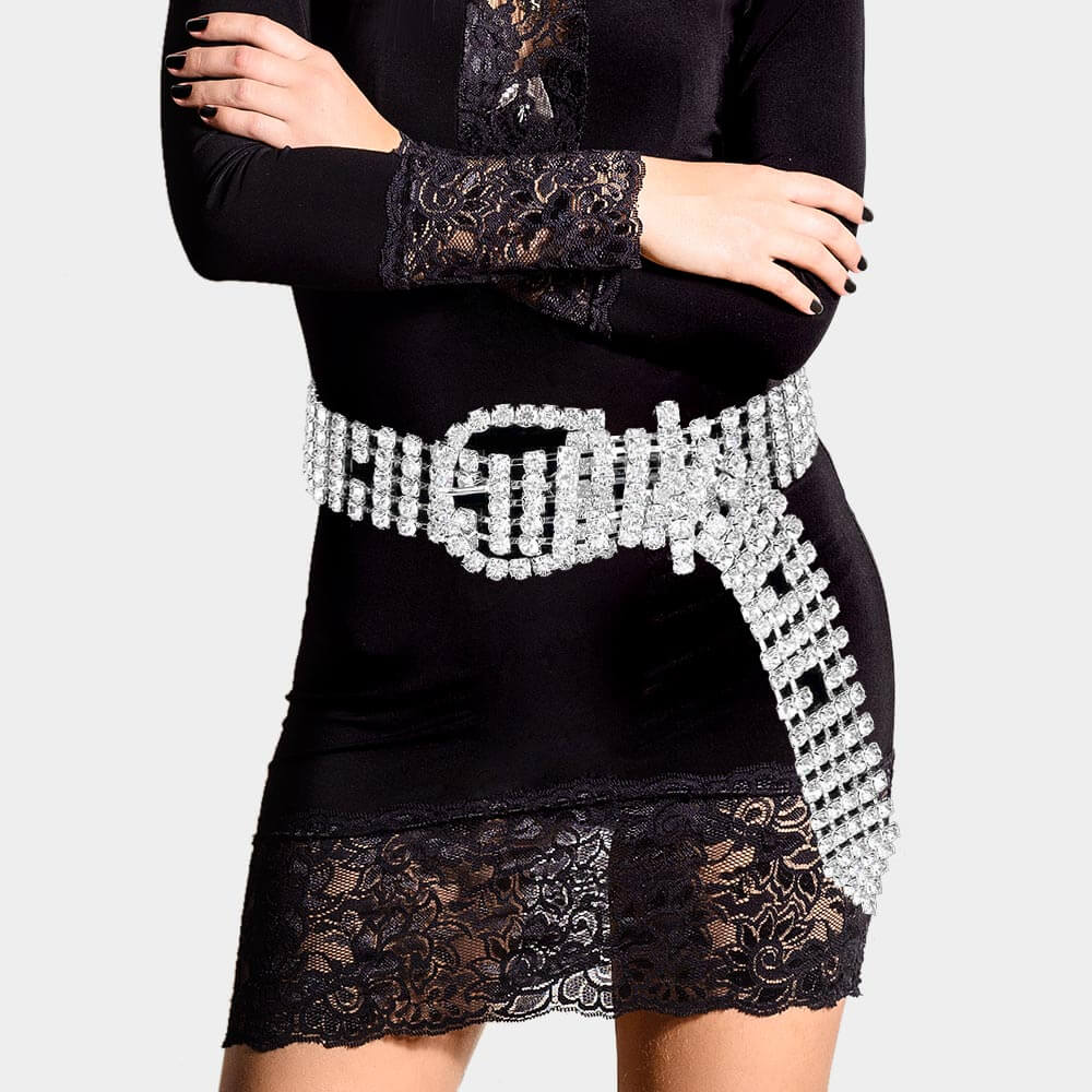 Women's Fashion Rhinestone Buckle Belt - Sparkling Crystal Embellished Waist Belt for Dresses, Jeans & Formal Wear | Perfect for Parties, Weddings & Evening Events