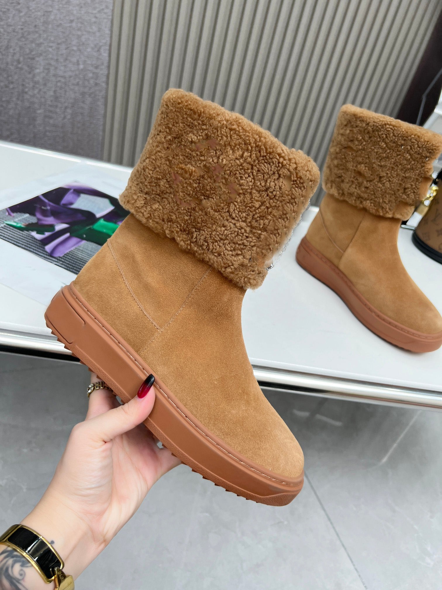 Stylish Lambswool Rhinestone Boots for Women - Winter Fashion & Comfort - Perfect for Parties, Weddings & Holiday Outfits