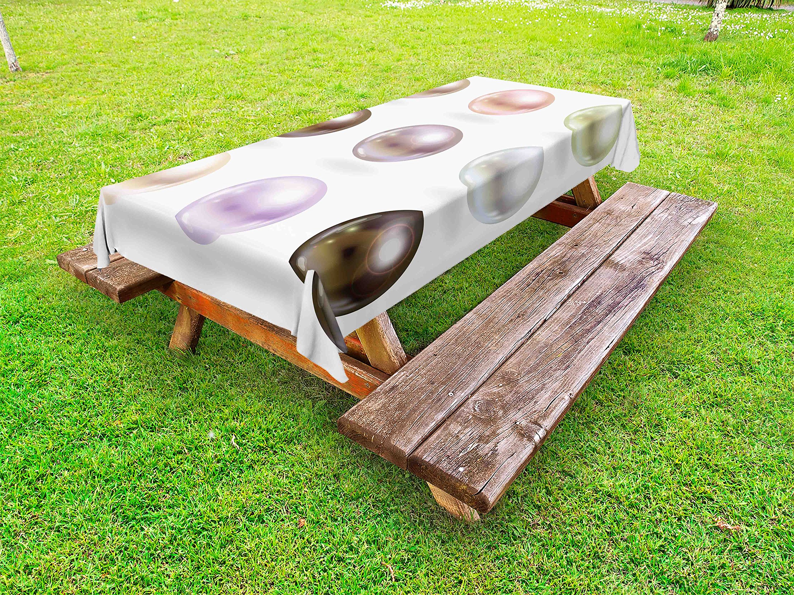 Ambesonne Pearls Outdoor Tablecloth - Round & Smooth Pastel Sea Treasures Design, Washable Picnic Table Cover 58x104 Inches, Multicolor - Perfect for Beach Parties, Bridal Showers & Garden Dining
