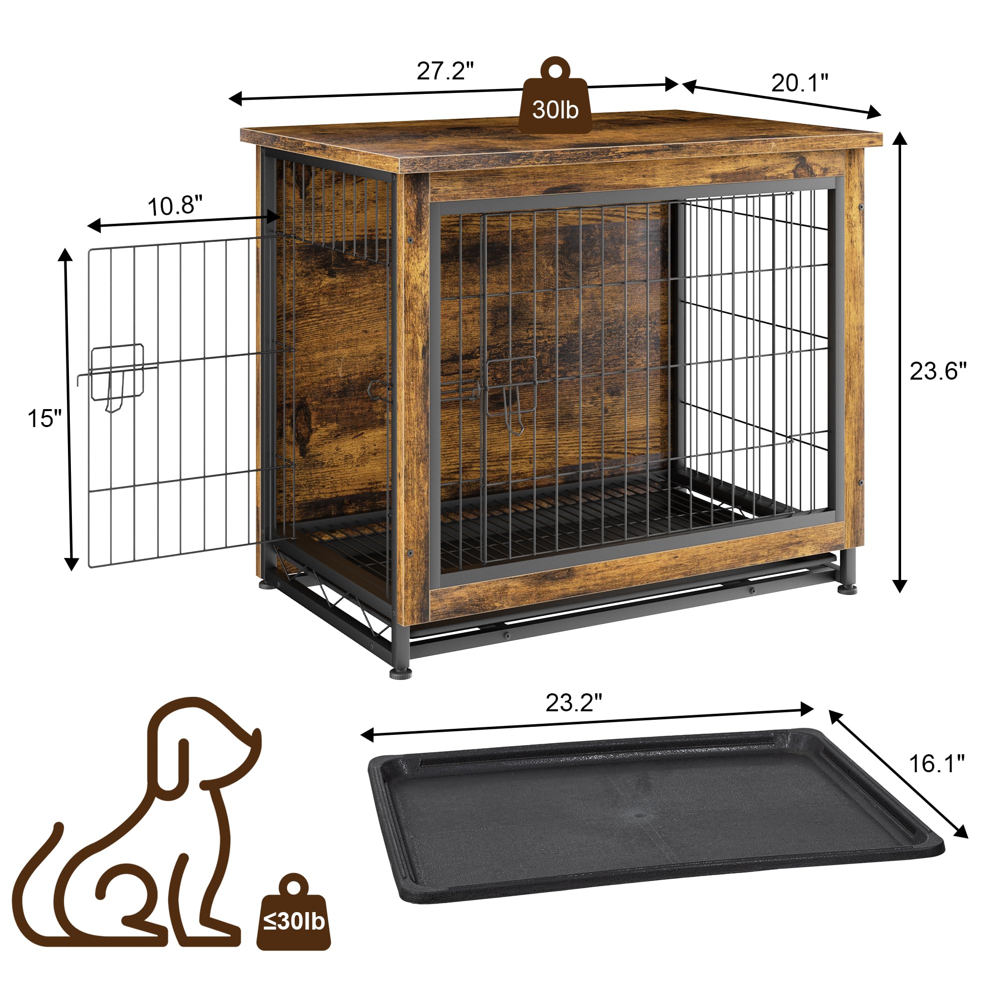 Premium Wooden Dog Crate Furniture with Double Doors - Indoor Dog Kennel, Pet House & Cage in Brown - Perfect for Living Rooms, Bedrooms & Home Decor
