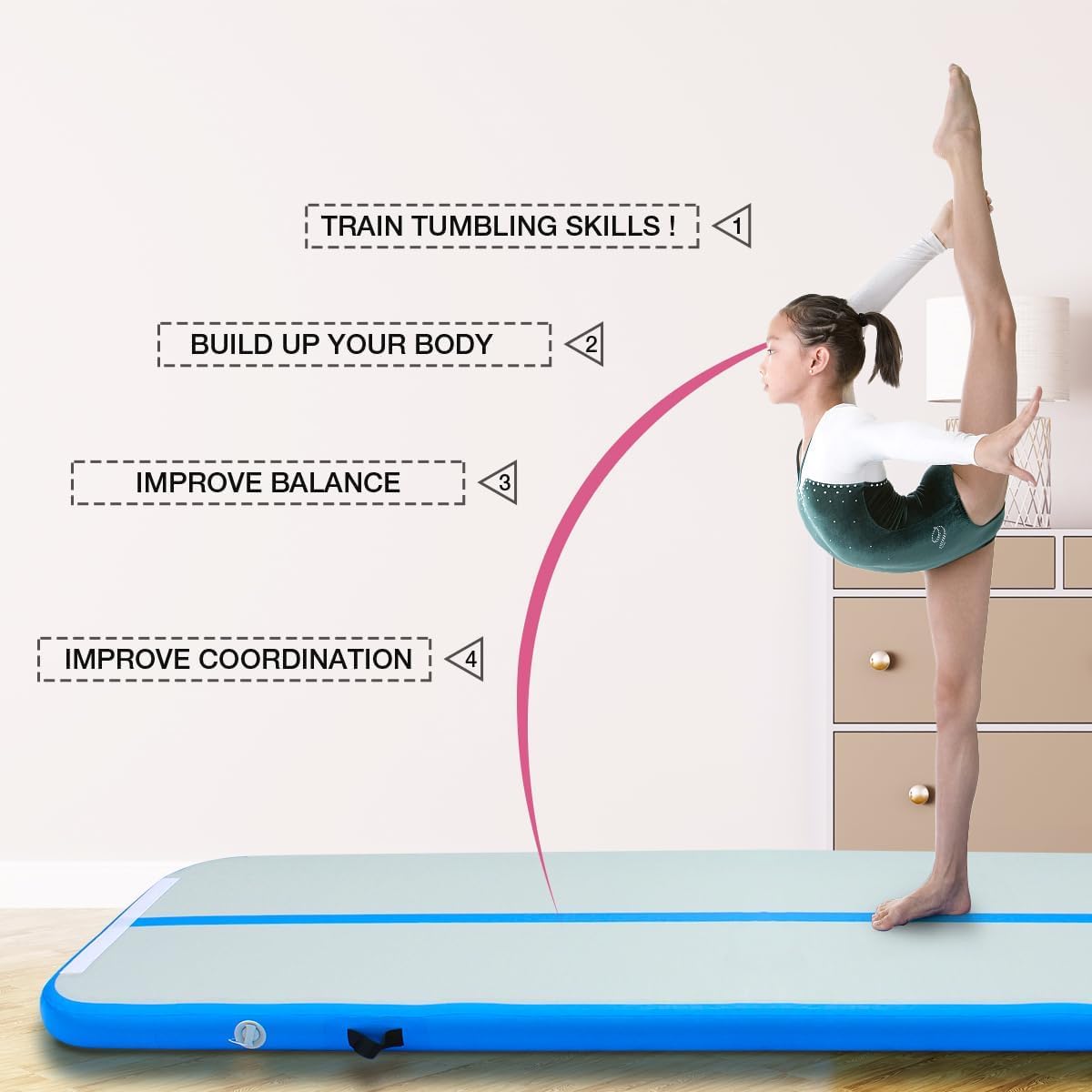 Inflatable Air Mat Tumbling Track - Portable Gymnastics Training Mat with Electric Pump for Home, Cheerleading, Kids Gym & Yoga | Perfect for Indoor Exercise, Backyard Play & Fitness Training