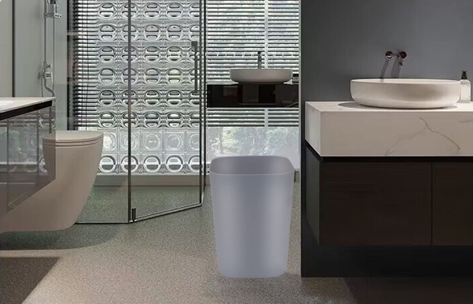 2 Gallon Small Square Trash Can - Compact Waste Bin for Bathroom, Bedroom, Kitchen Counter & Under Sink - Space-Saving Gray Garbage Bin (Perfect for Small Spaces, Office, Dorm & RV Use)