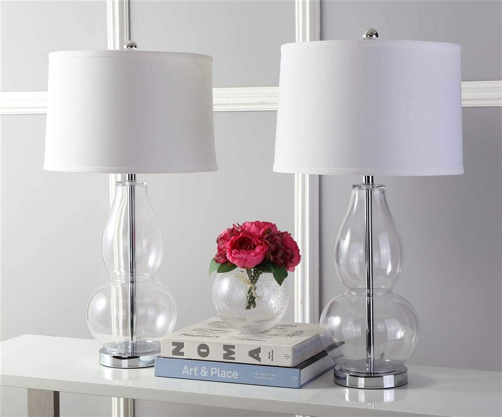 SAFAVIEH Lighting Mercurio Crackle Glass Double Gourd Table Lamp Set of 2 - 29