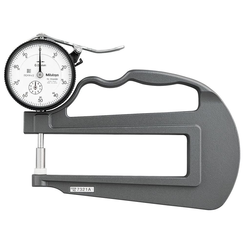 Mitutoyo 7321 Dial Thickness Gauge 0-10mm Range, 0.01mm Graduation, ±22μm Accuracy - Flat Anvil Deep Throat Type for Precision Metalworking & Woodworking Measurements