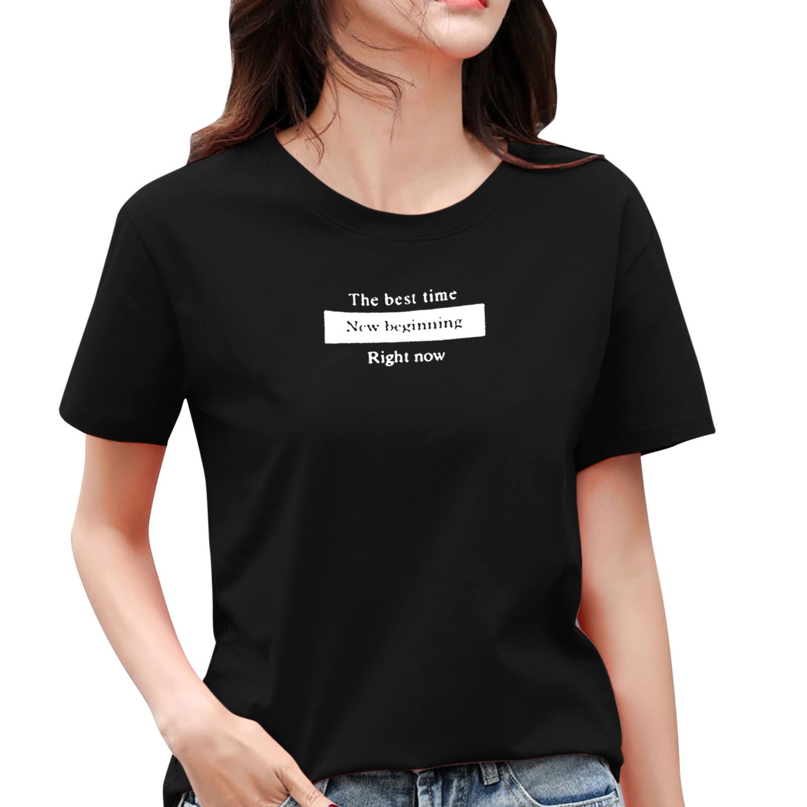 Women's Casual Letter Print Round Neck Short Sleeve T-Shirt - Loose Fit Cotton Spandex Blend Top for Everyday Wear | Perfect for Outings, Work & Relaxation