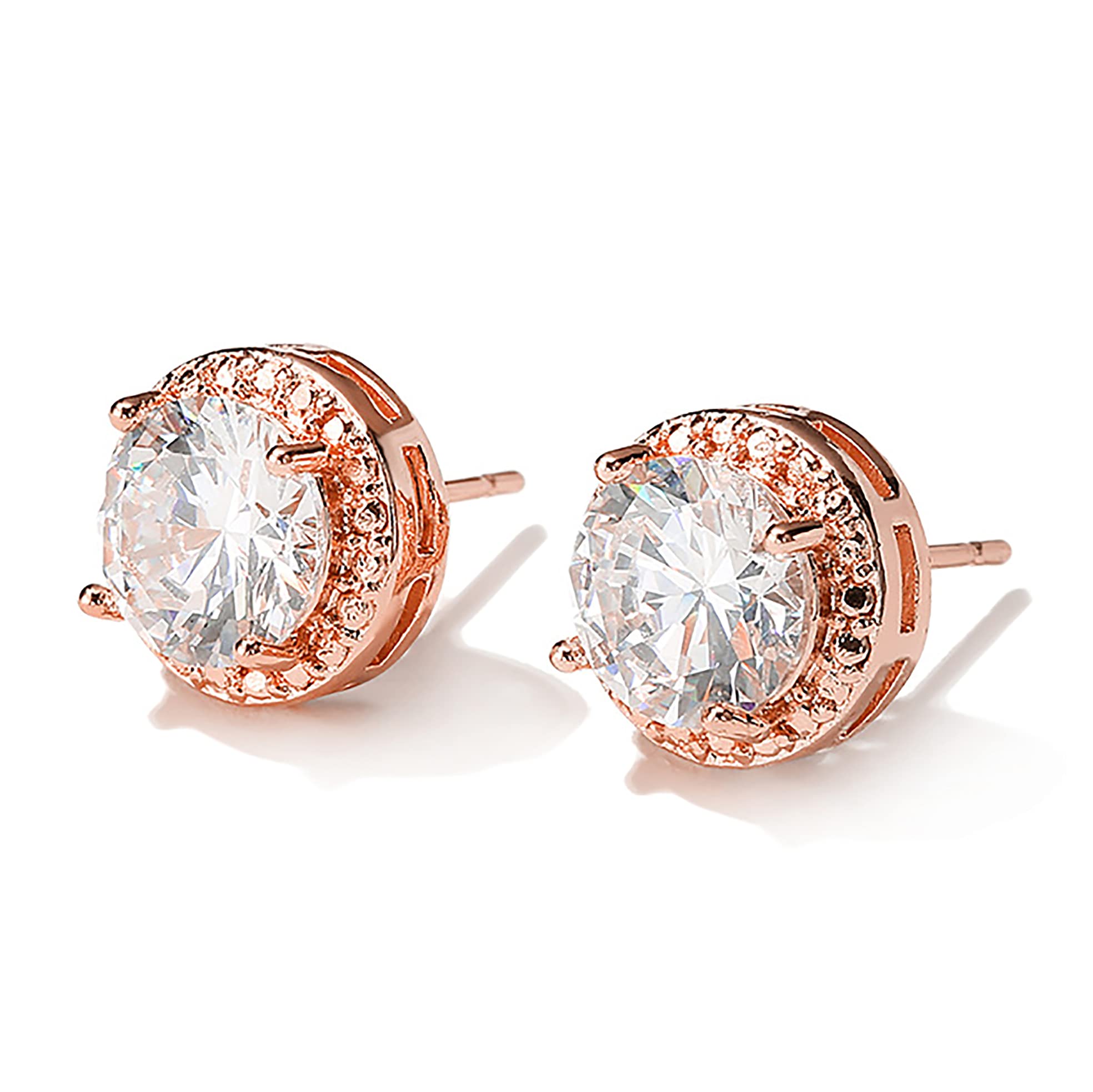 Braveamor Cubic Zirconia Round-Cut Stud Earrings for Women - Rose Gold Bridesmaid Jewelry, Wedding Proposal Gift, Prom Accessories - Perfect for Bridal Parties, Anniversaries & Special Occasions