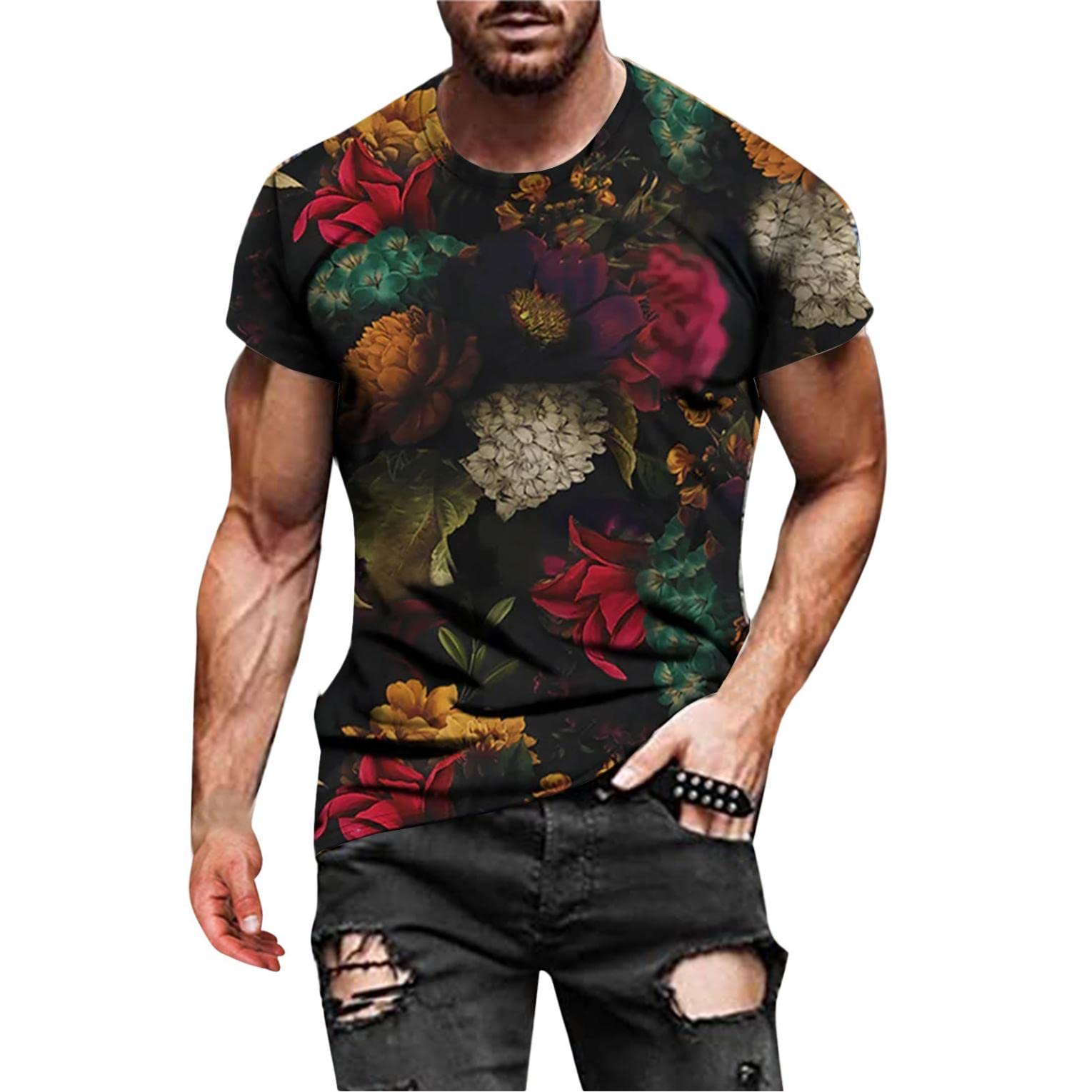 Stylish Men's Casual Retro Distressed Print T-Shirt - Vintage Crew Neck Short Sleeve Top for Everyday Wear | Perfect for Streetwear, Weekend Outings & Casual Gatherings