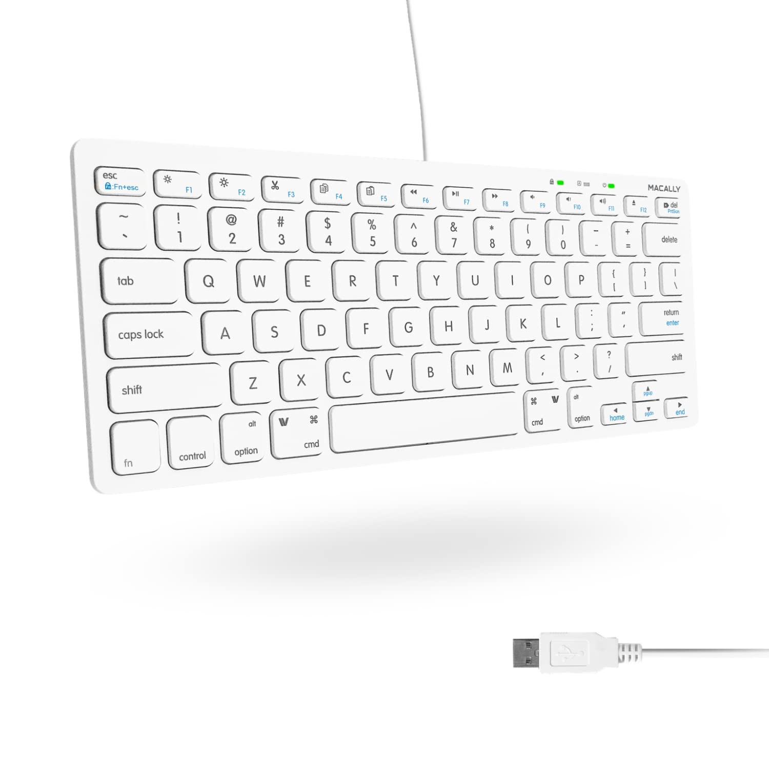 Macally USB Mini Keyboard for Mac & PC - 78 Keys, Compact Design for Small Spaces - White | Home & Office Use