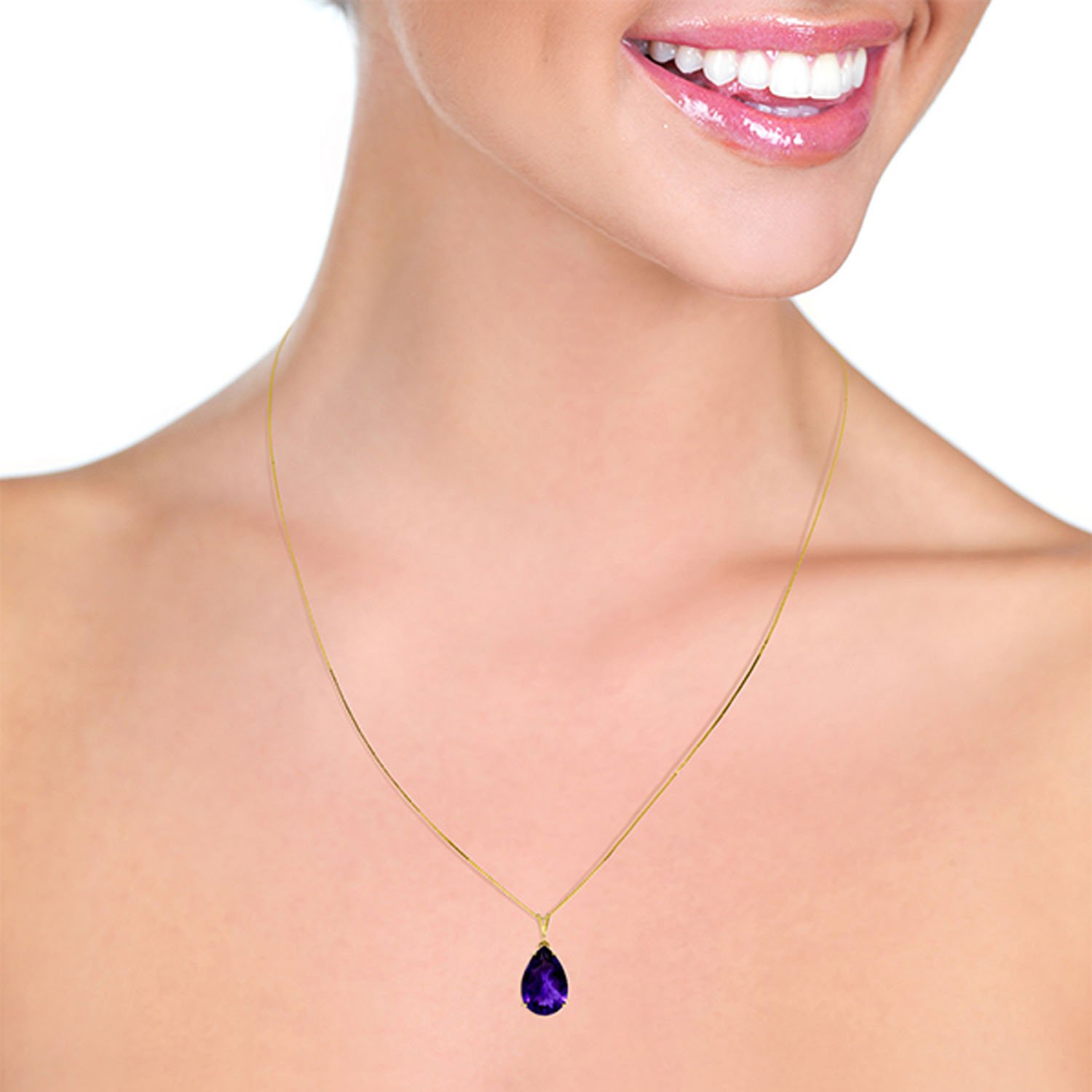 14K Solid Gold Necklace with Natural Amethyst Pendant - 5 Carat Galaxy Gold GG Jewelry for Women, Perfect for Weddings, Anniversaries & Special Occasions