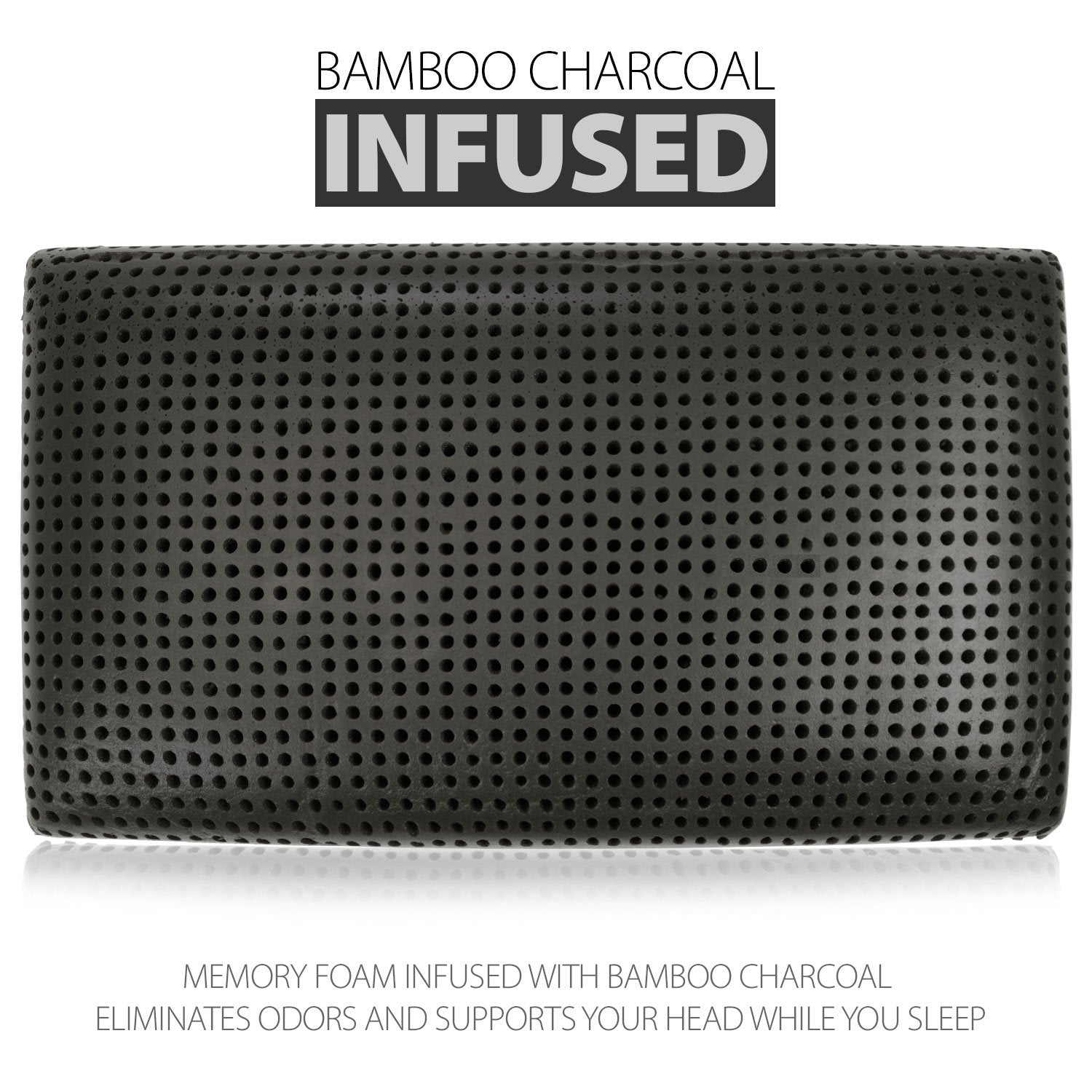 Ventilated Charcoal Bamboo Infused Memory Foam Pillow with Washable Cover - Cooling & Odor Control for Side Sleepers & Hot Sleepers - Perfect for Home, Travel & Office Use