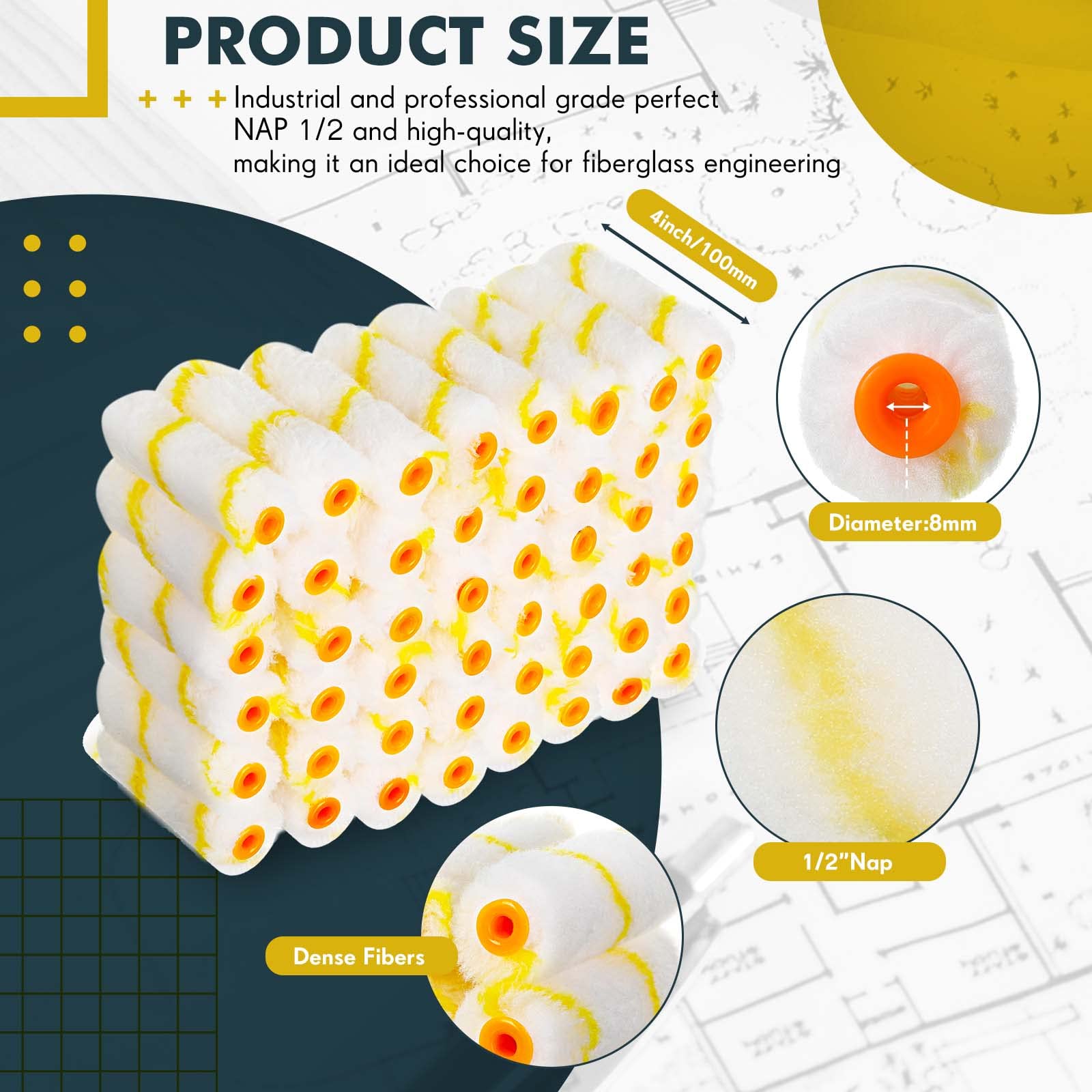 Leumoi 100-Pack 1/2 x 4 Inch Microfiber Paint Roller Covers - Small Mini Roller Nap for Wall Painting, DIY Projects & Home Improvement - Yellow & White - Perfect for Interior Walls, Furniture Refinishing & Craft Projects