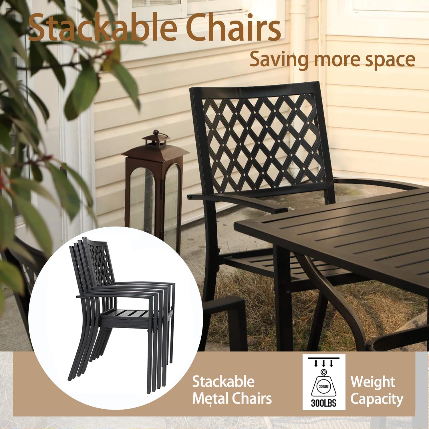 PHI VILLA Black Wrought Iron Stackable Patio Dining Chairs - 2-Piece Outdoor Bistro Set with Armrests & Fishnet Design | Perfect for Garden, Balcony, Restaurant & Cafe Seating