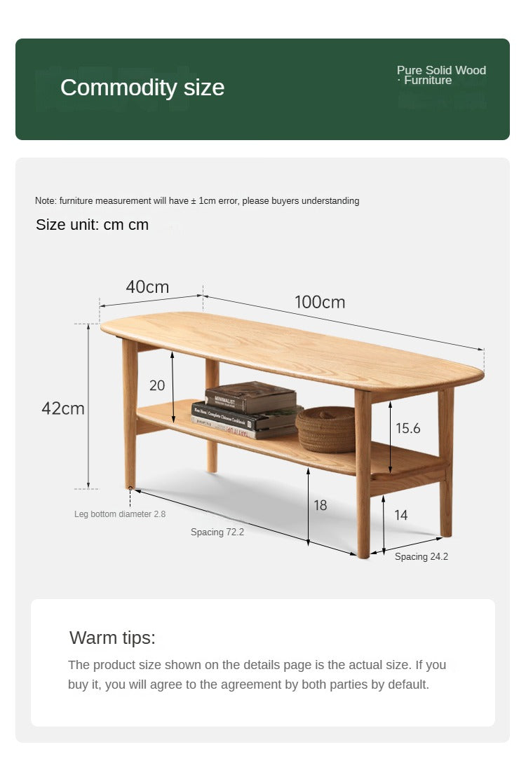 Minimalist Ultra Narrow Coffee Table - Solid Oak & Cherry Wood - Perfect for Small Spaces, Apartments, and Modern Living Rooms