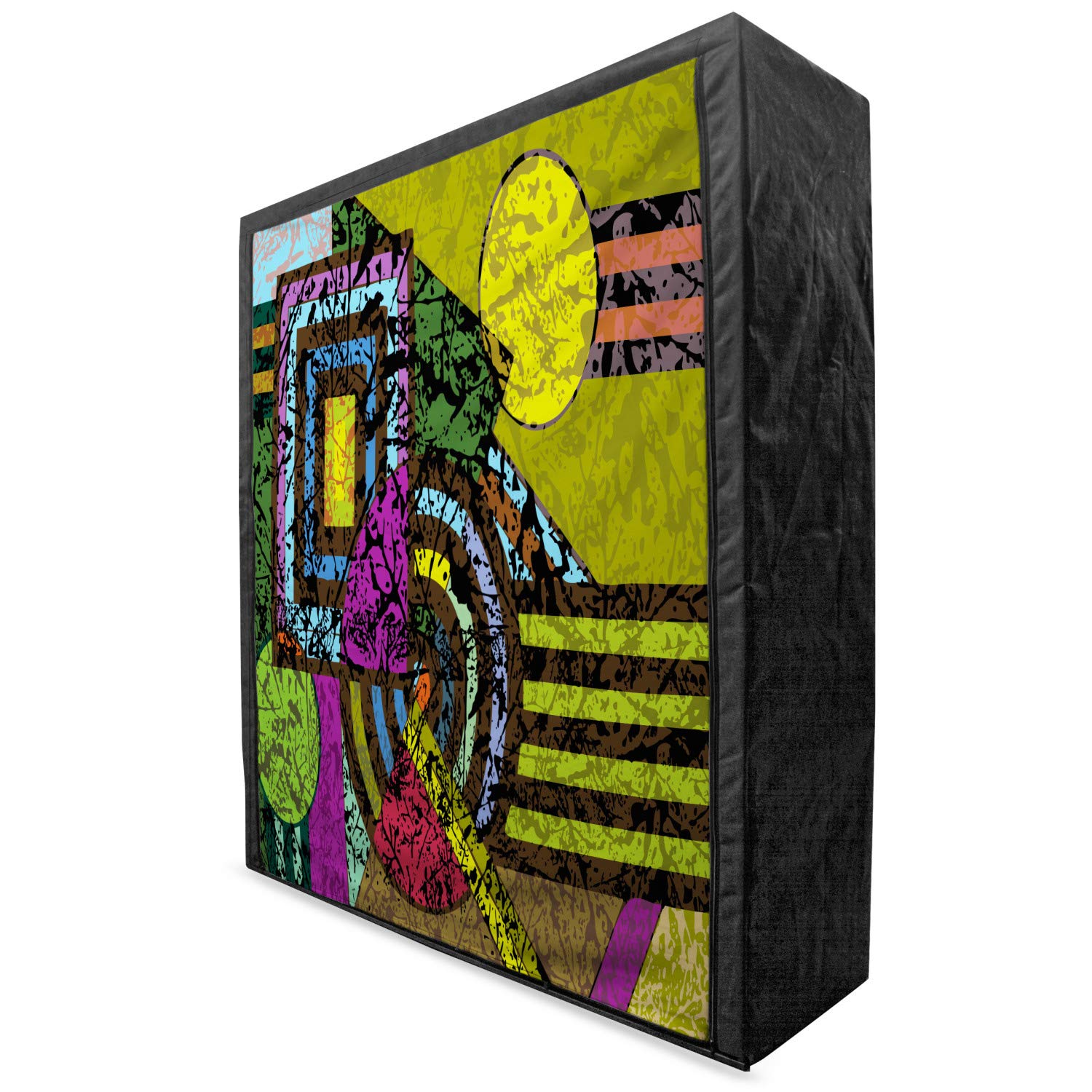Ambesonne Abstract Portable Fabric Wardrobe - Grunge Geometric Circle Design, 59 Inch Clothing Organizer with Shelves for Bedroom Storage | Multicolor Trippy Pattern for Teens & Dorm Rooms