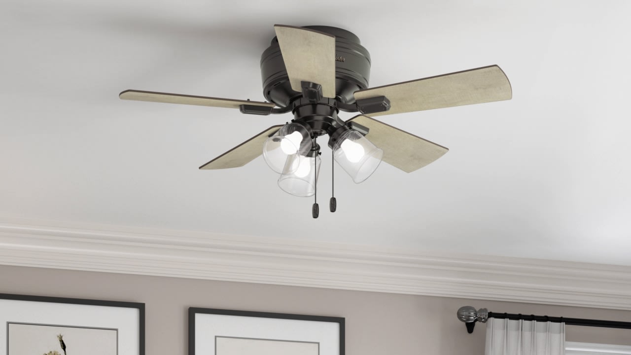 Hunter 42 Inch Crestfield Three Light Noble Bronze Low Profile Ceiling Fan with Remote Control - Perfect for Bedroom, Living Room, and Office Spaces