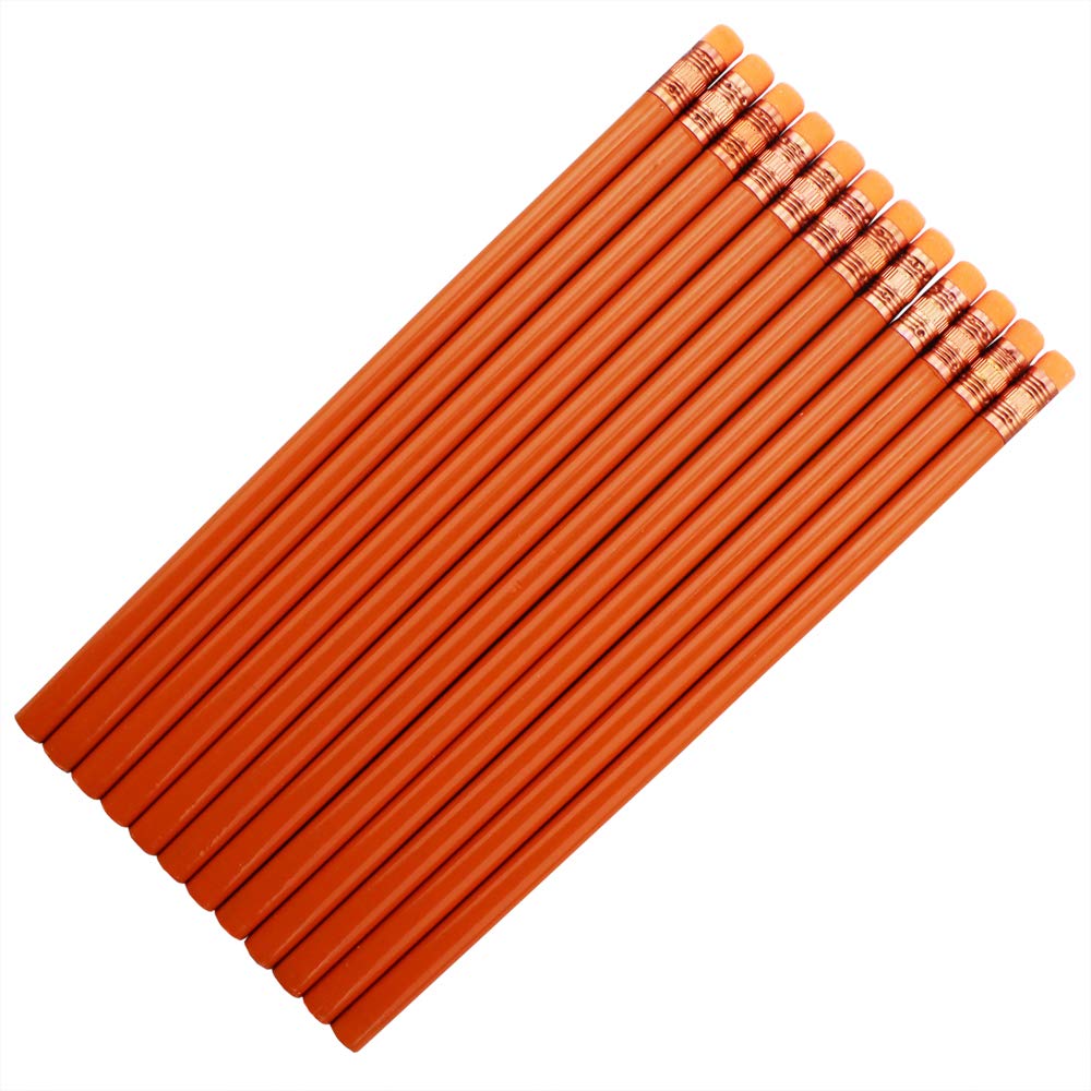 Bulk Blank Orange Pencils with Eraser - 10 Pack 2HB Lead for School & Office
